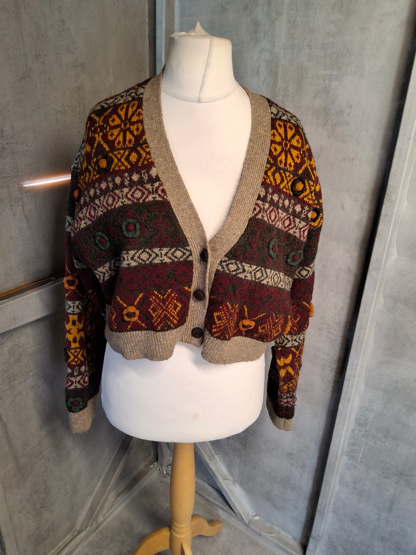 Zara Multicolour Fair Isle Knit Cropped Cardigan – Size M/L (UK 10-14)