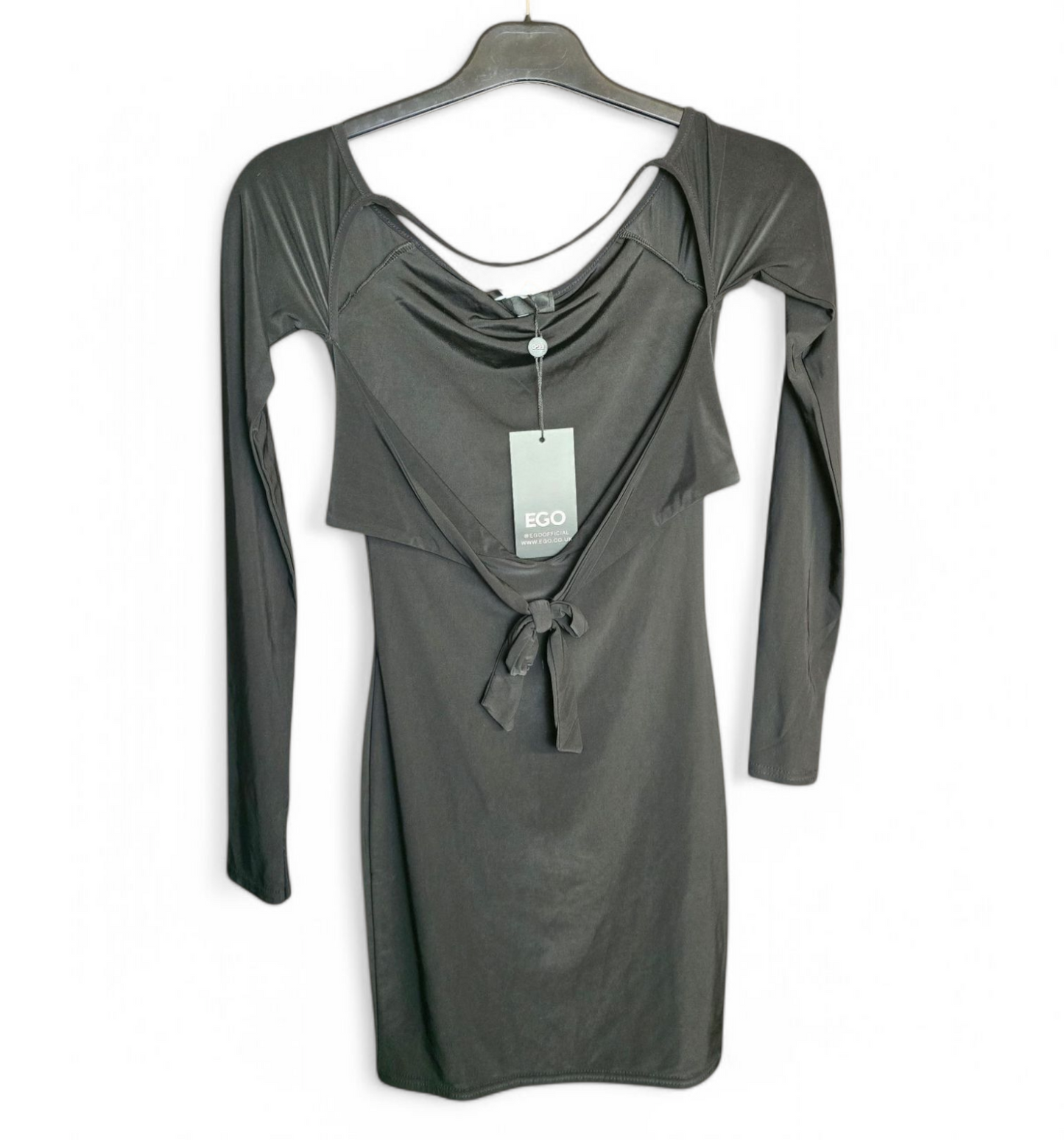 EGO black long sleeved knotted design front mini dress size 6 New