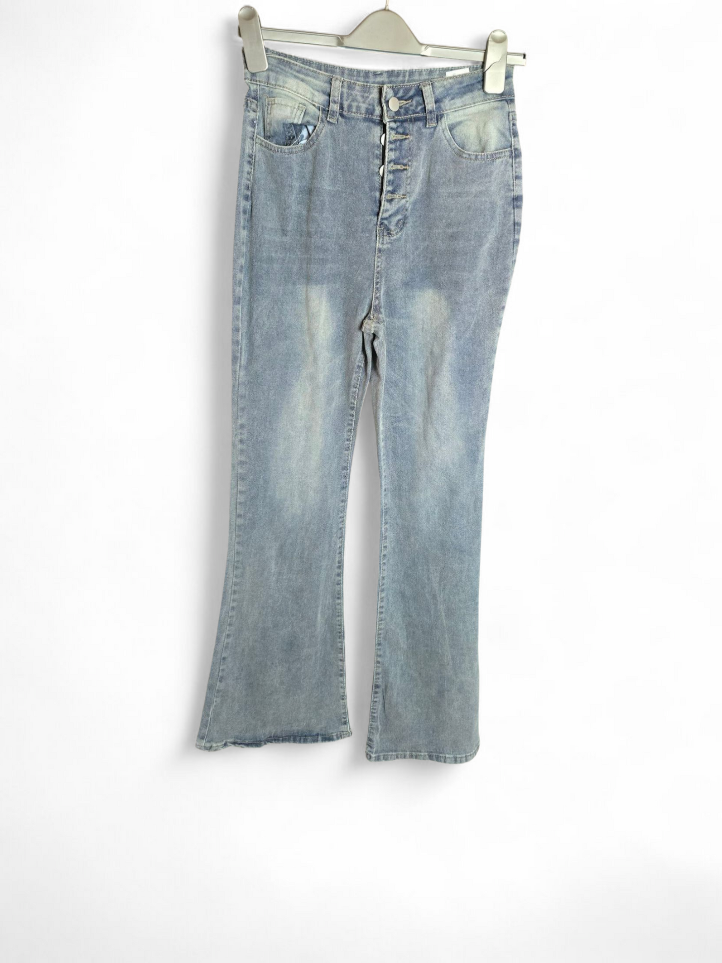 Light blue/grey high waisted flared jeans small size 6/8