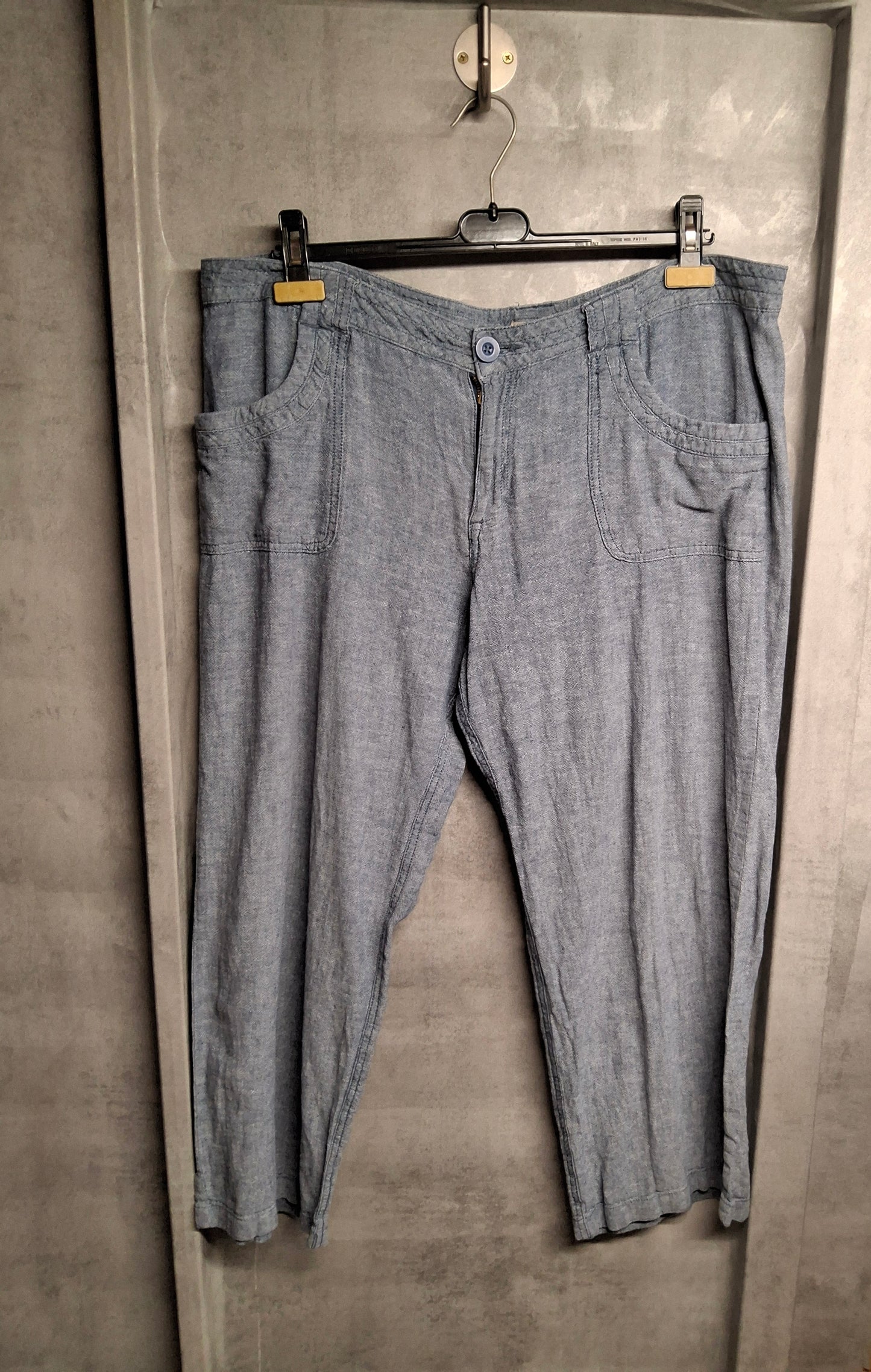 Tu Light Blue Linen Blend Bootcut Trousers – Size 16 Short – Relaxed Summer Vibes