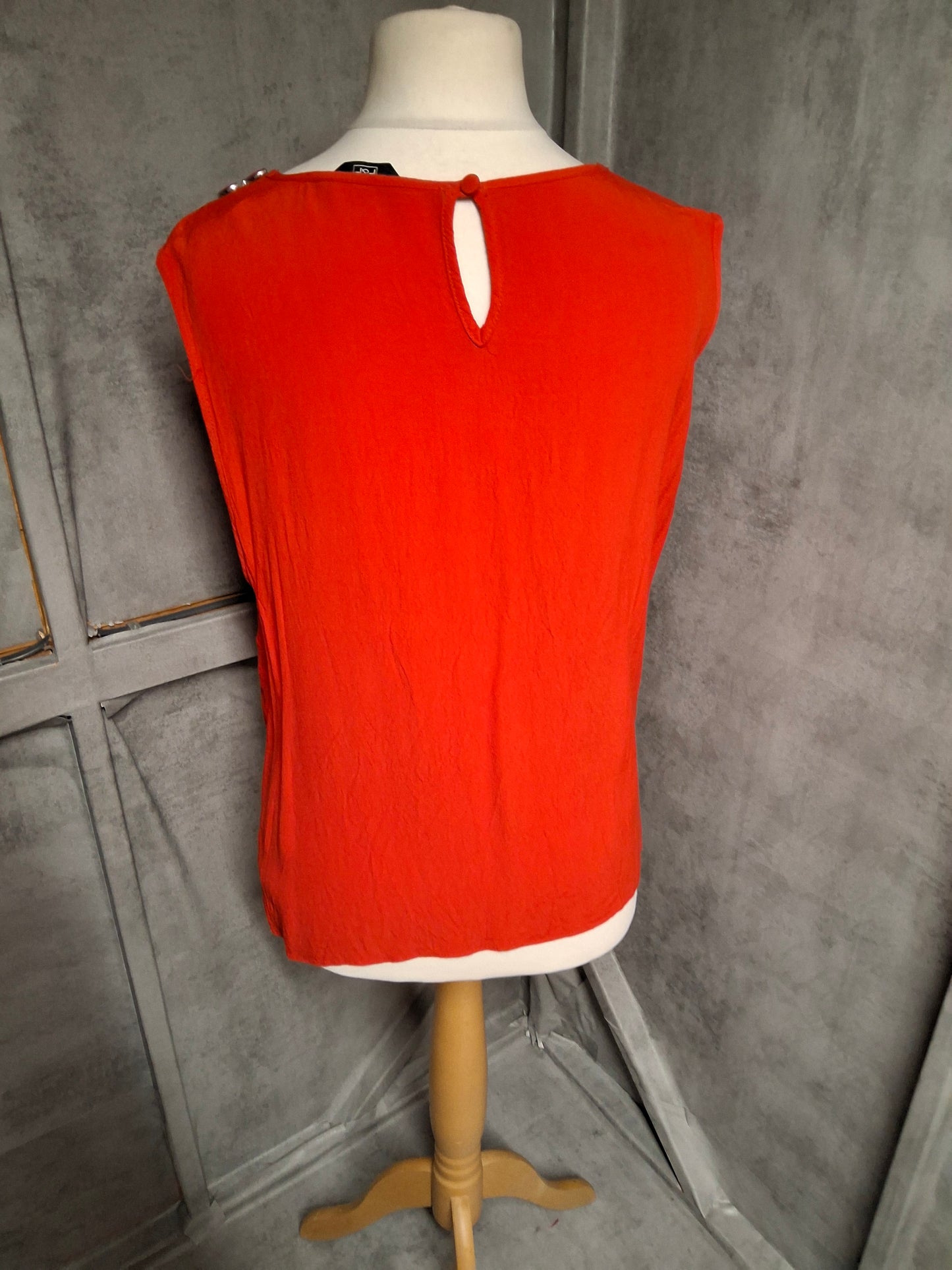 F&F Red Sleeveless Embellished Blouse – Size 20 – Sheer Panel & Statement Beading