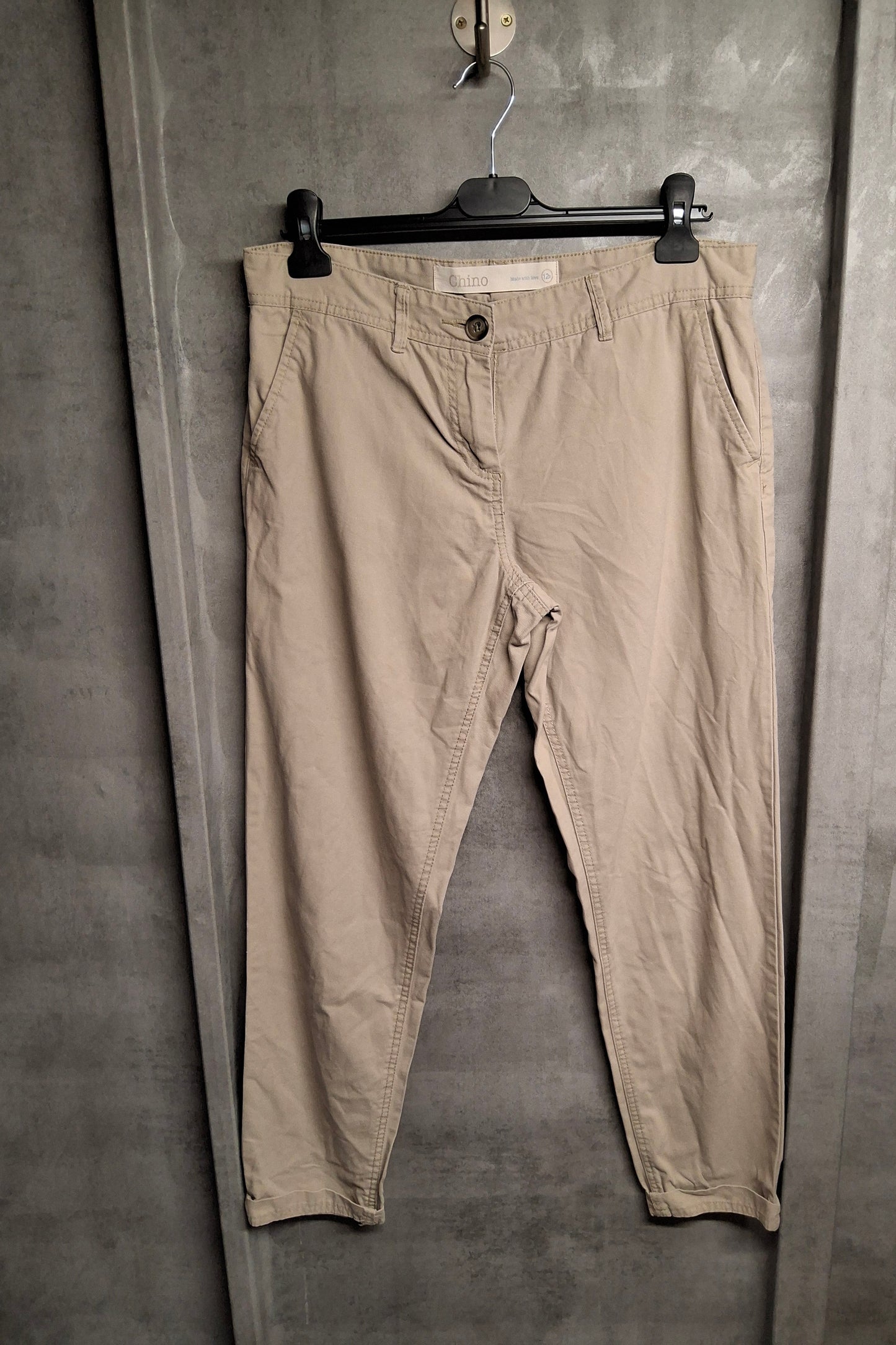 Next Beige Slim Leg Chino Trousers – Size 12 – Smart-Casual Essential