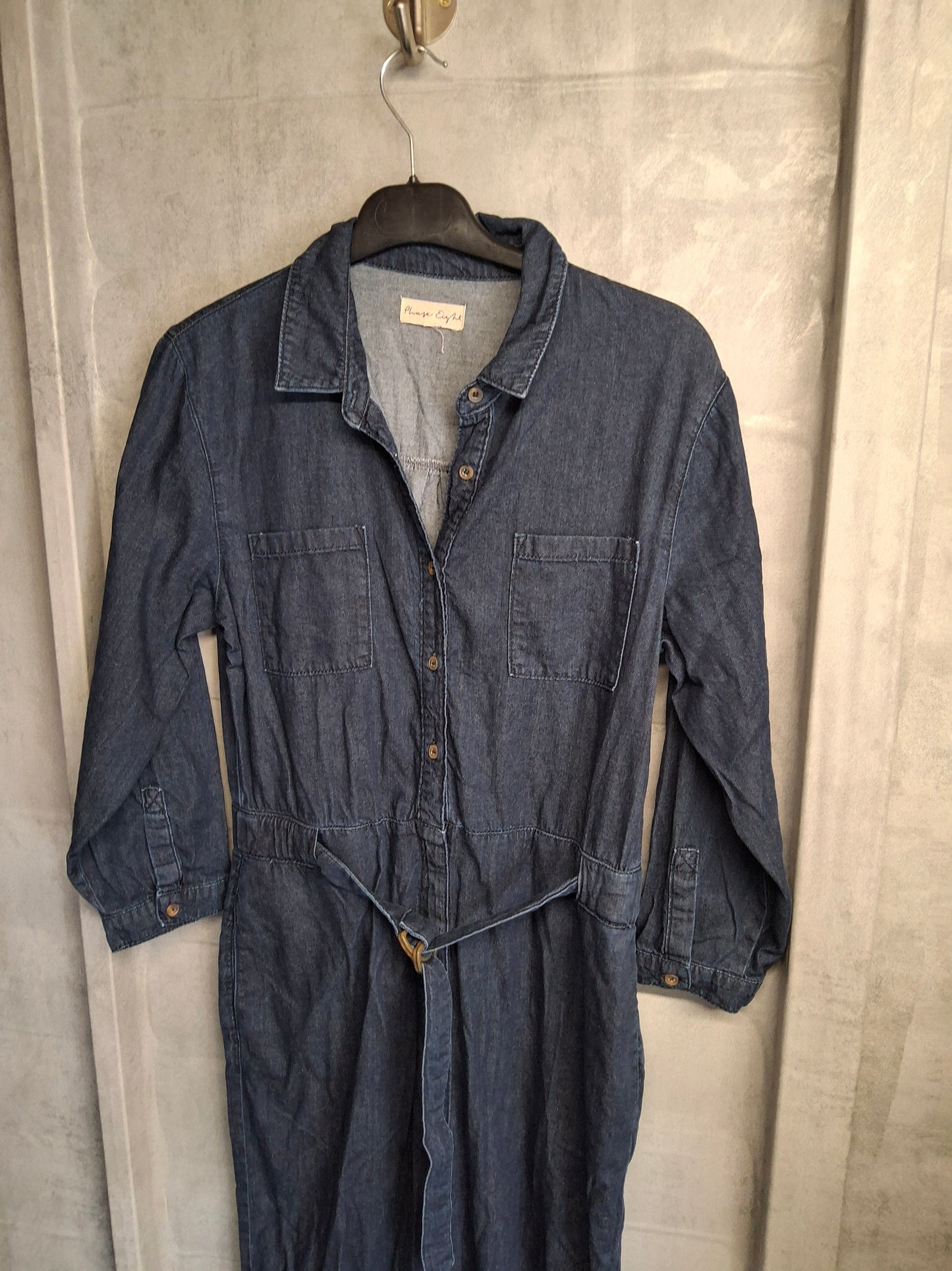 Phase Eight Denim Blue Cropped Flared Leg Jumpsuit β Size 10 β 100% Cotton