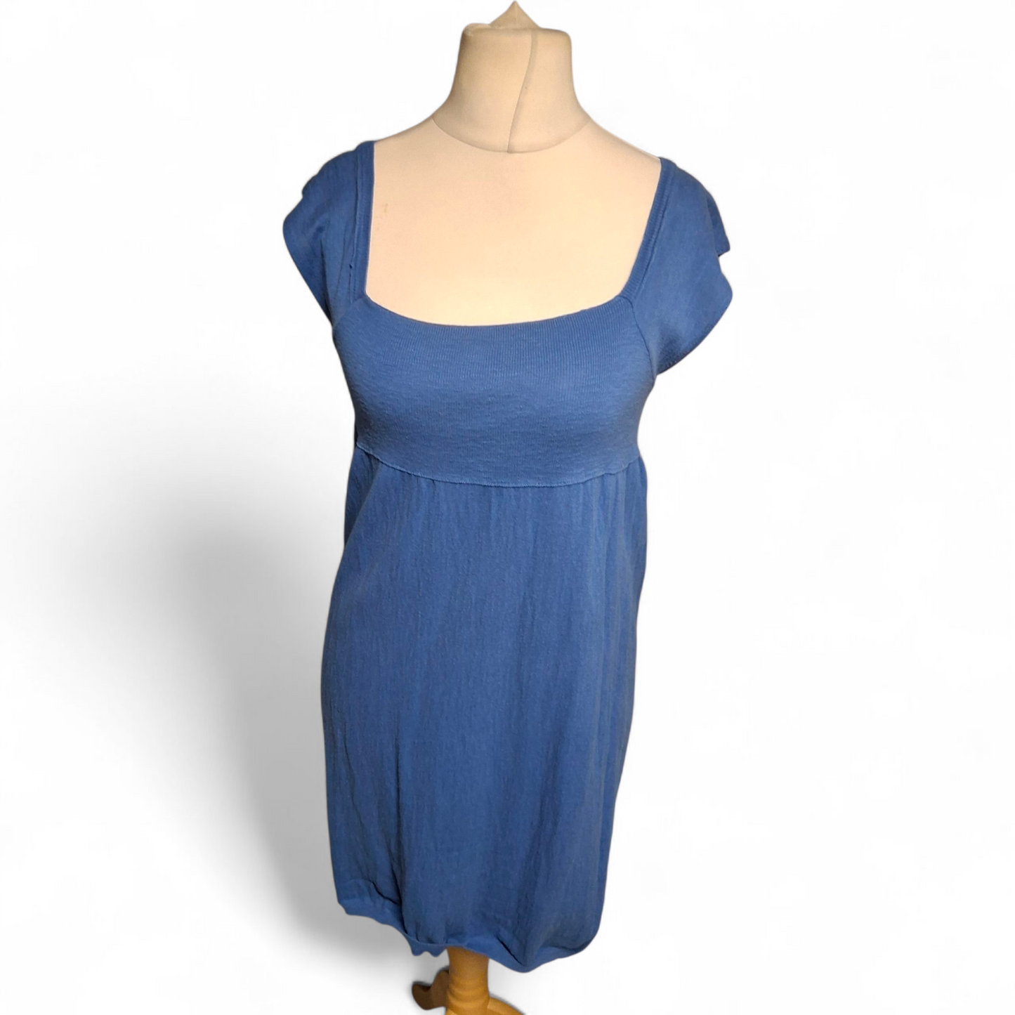 Zara Knit Blue Square Neck Dress β Size M (UK size 10/12) β Tie Back & Short Sleeve
