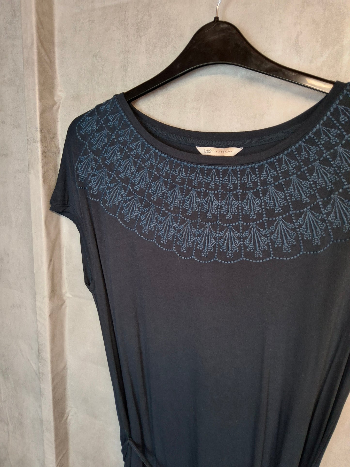M&S Navy Embroidered Belted Longline Tee / Mini Dress – Size 12