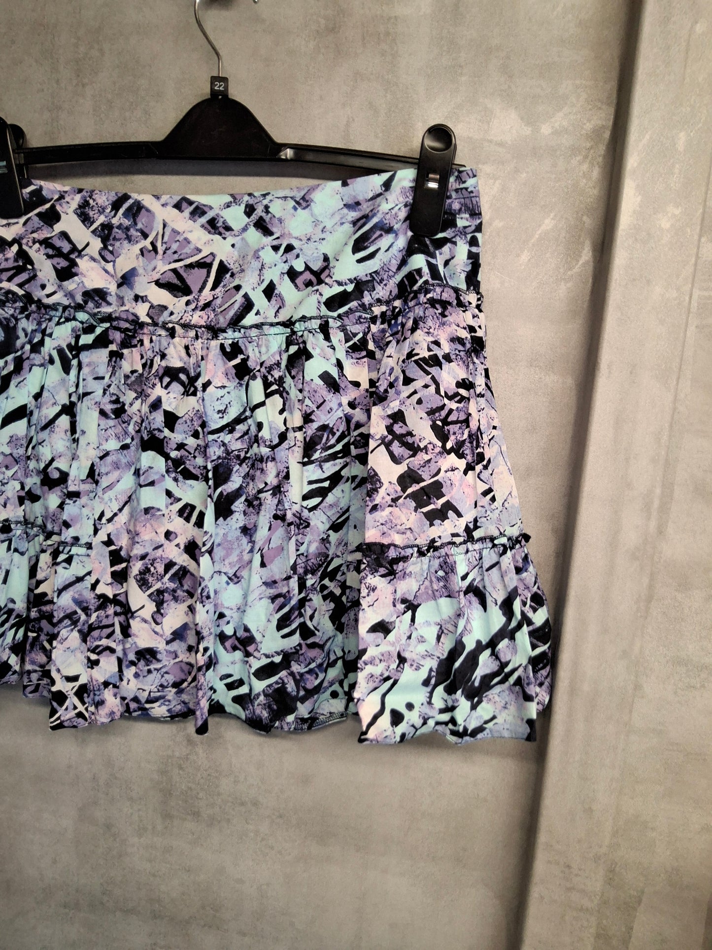 Jane Norman Purple & Turquoise Mini Skirt – Size 8 – Flared & Frilly, 100% Cotton, NWT