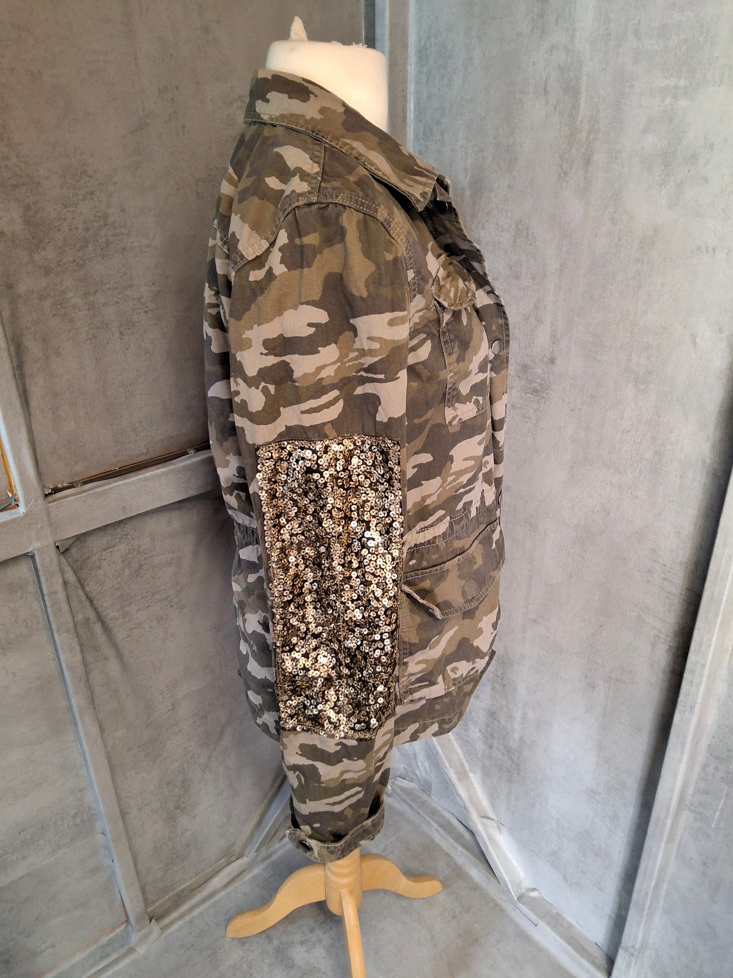 Next Camo Sequin Utility Jacket – 100% Cotton – Zip Front – Size 12