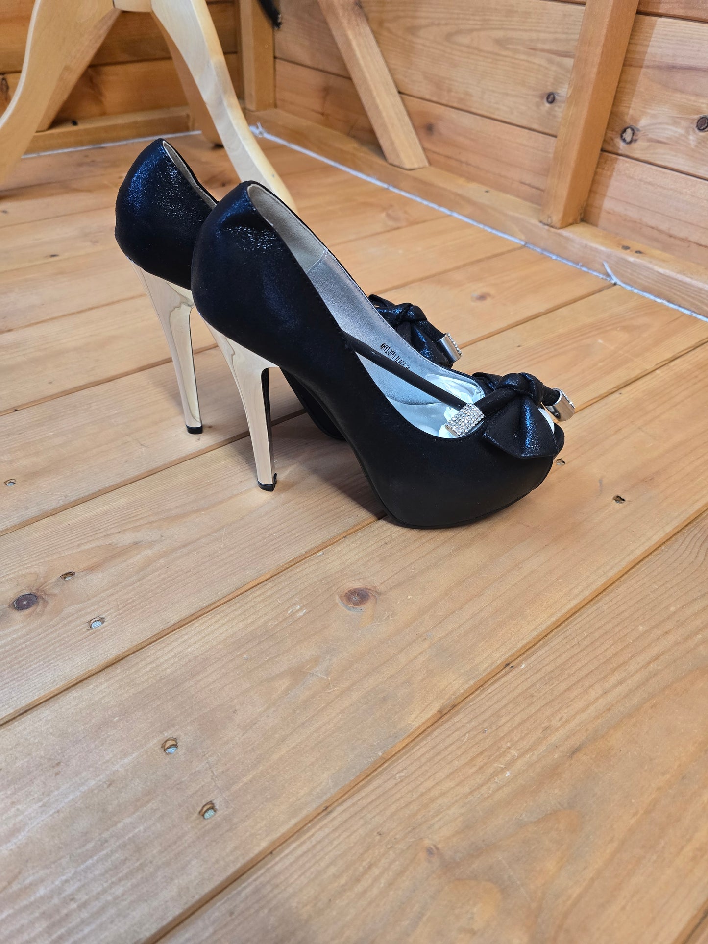 Jumex Black & Silver Gem Bow High Heels – UK Size 3.5 / EU 36, 12cm Heel, New