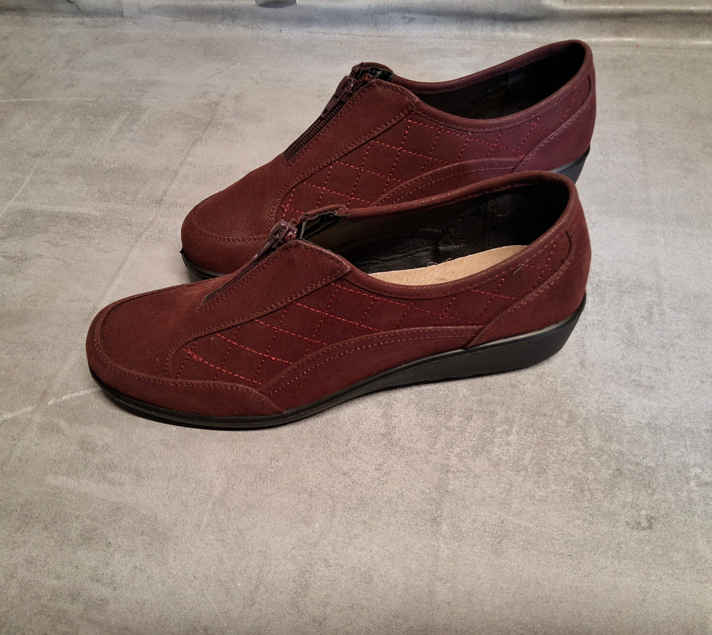 Damart Burgundy Zip-Up Wedge Comfort Shoes – Size 8