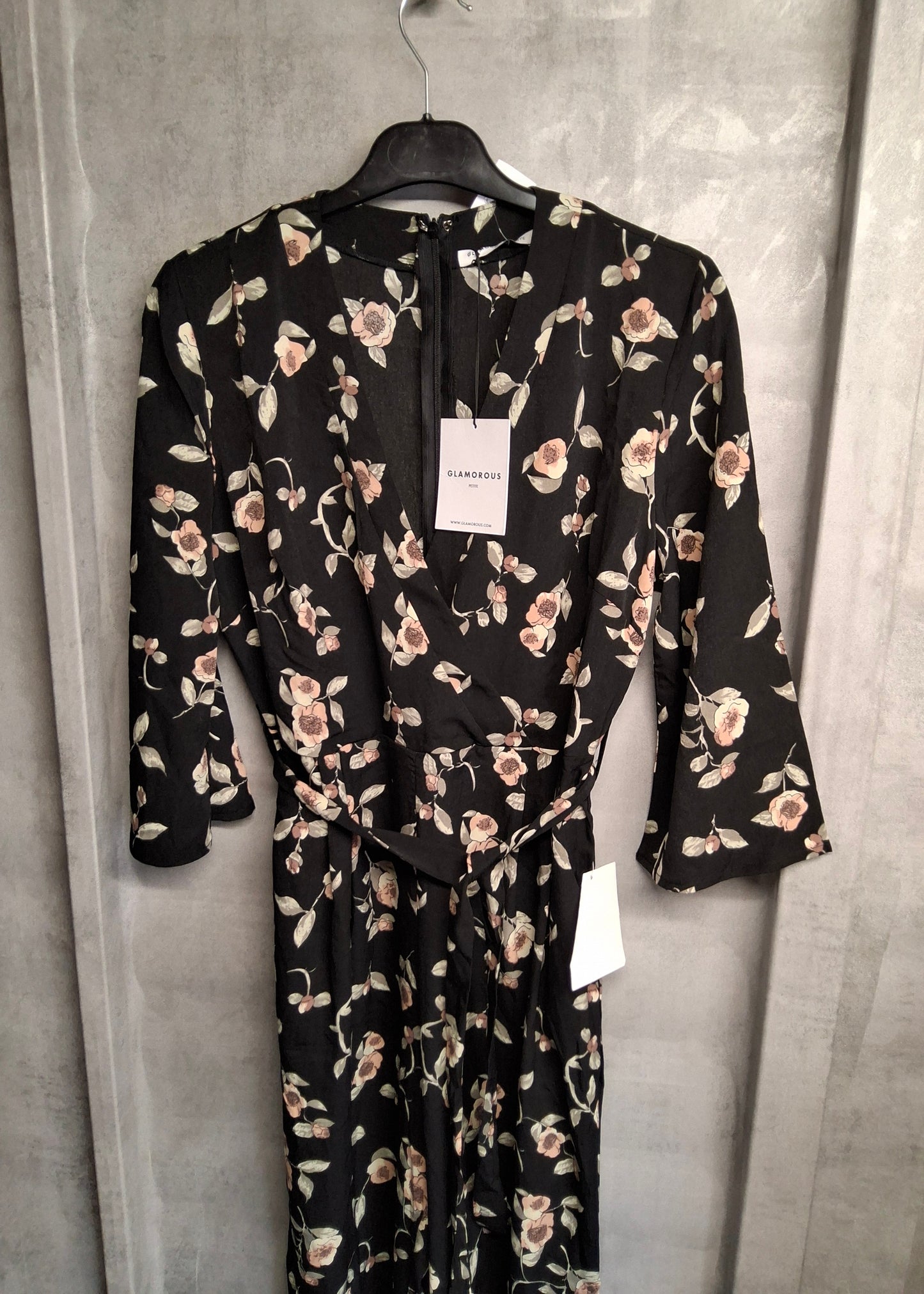 Glamorous Petite Black Floral Jumpsuit – Size 12 – NWT