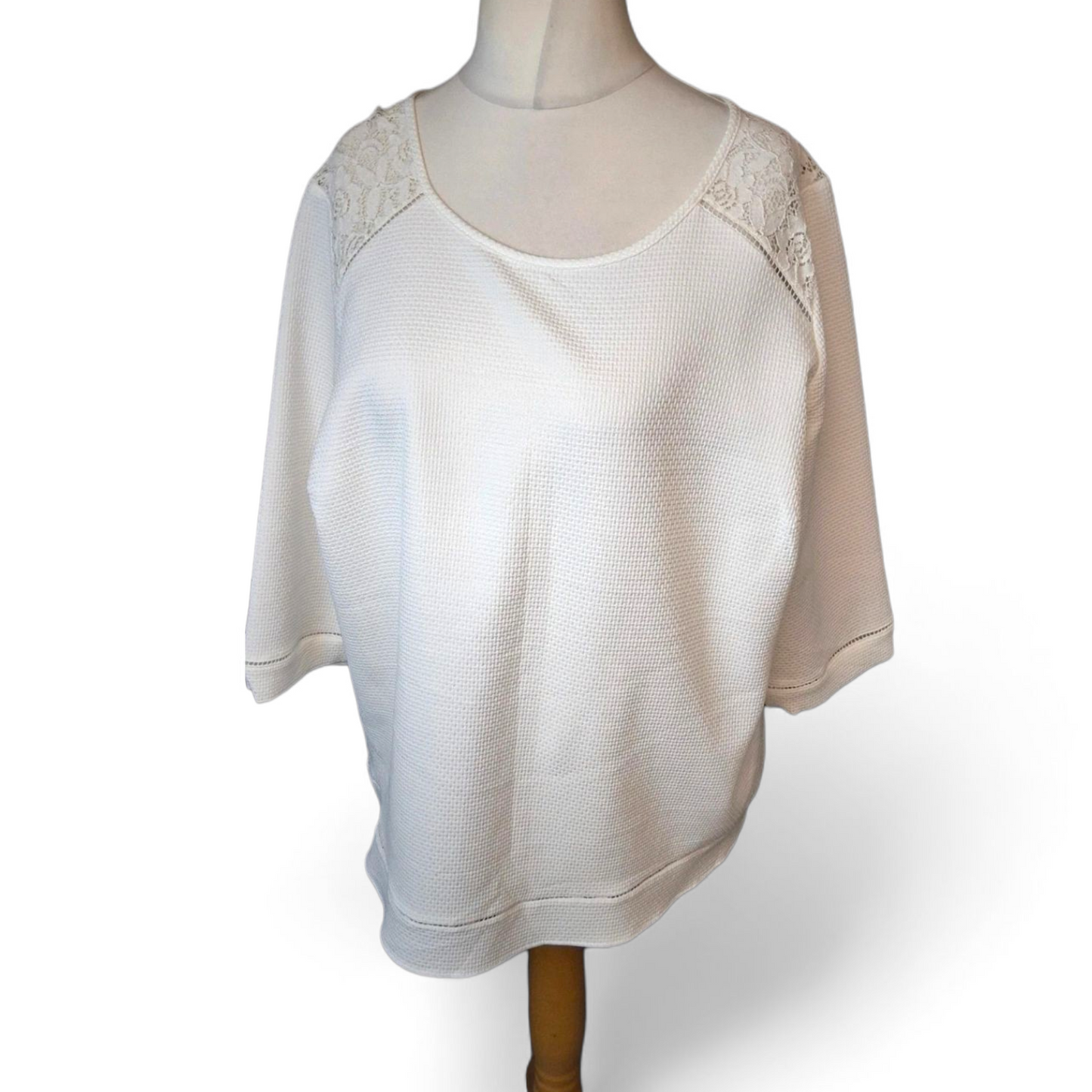 Marks & Spencer Ivory Textured Lace Shoulder Top | Size 20 | 3/4 Sleeve Plus Size Blouse
