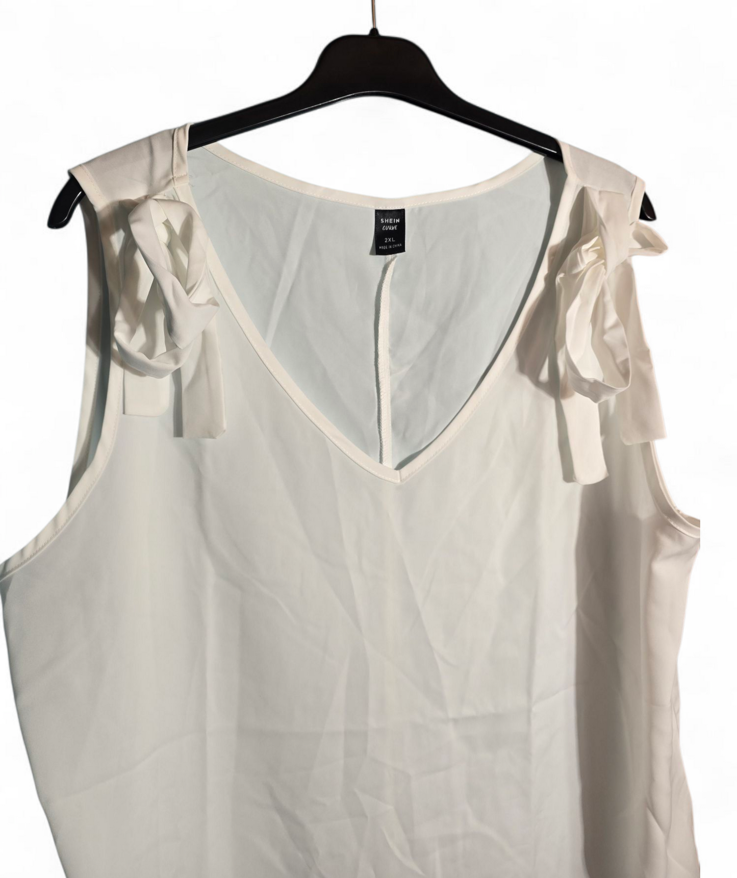 Shein Curve White Sleeveless V-Neck Vest Top 2XL (UK 18/20) - Bow Shoulder Detail