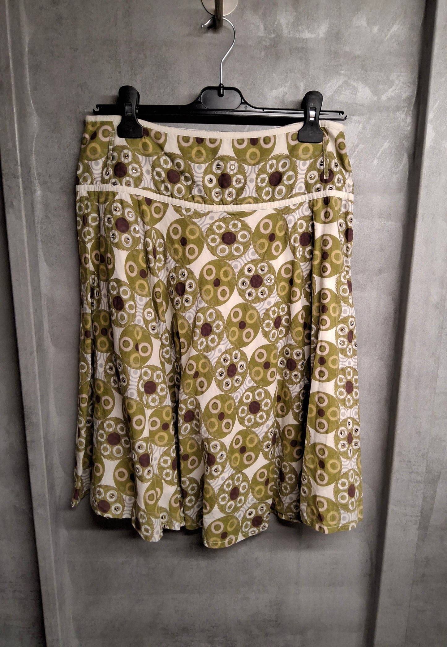 Matalan Light Green Flared Cotton Skirt β Size 10 β Circle Print & Lined