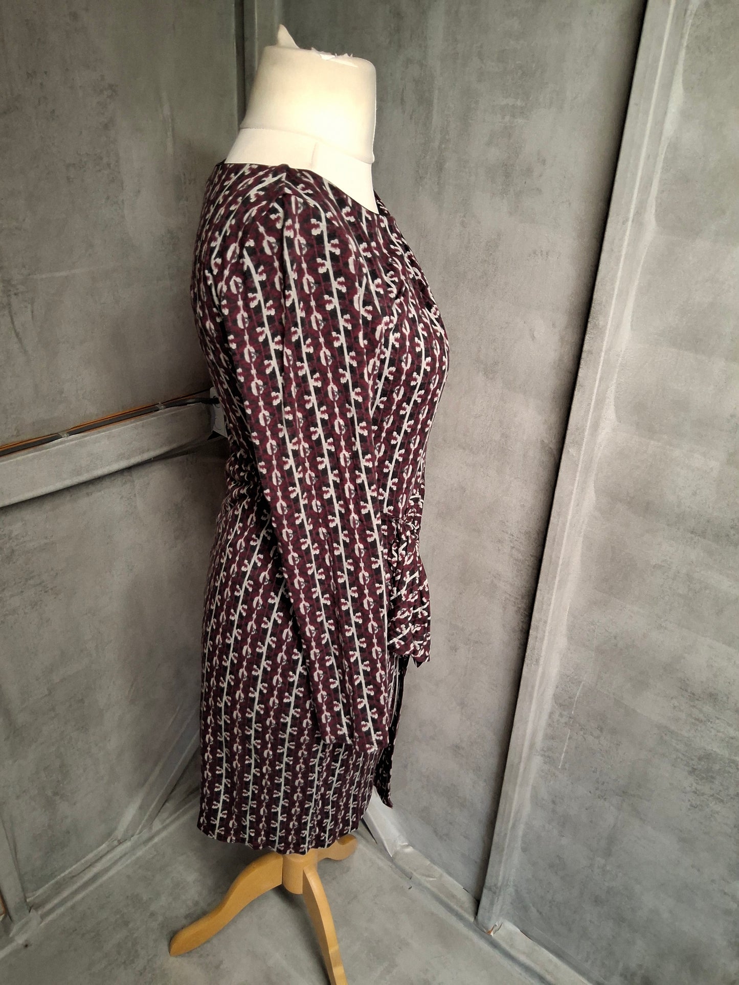 Per Una Burgundy & Beige Bodycon Midi Dress β Size 10 β Lined & Elegant