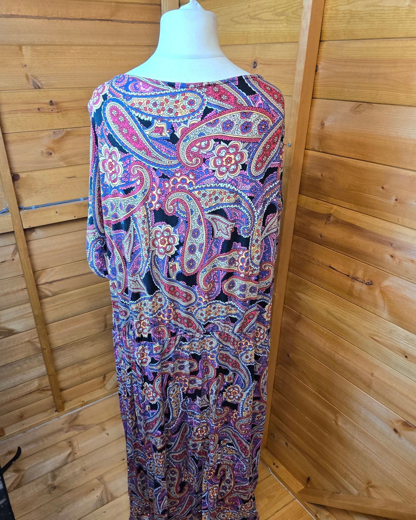 Simply Be Black Multicolour Midi Dress Size 28 – Lace Front, Short Sleeves, Elasticated Waist