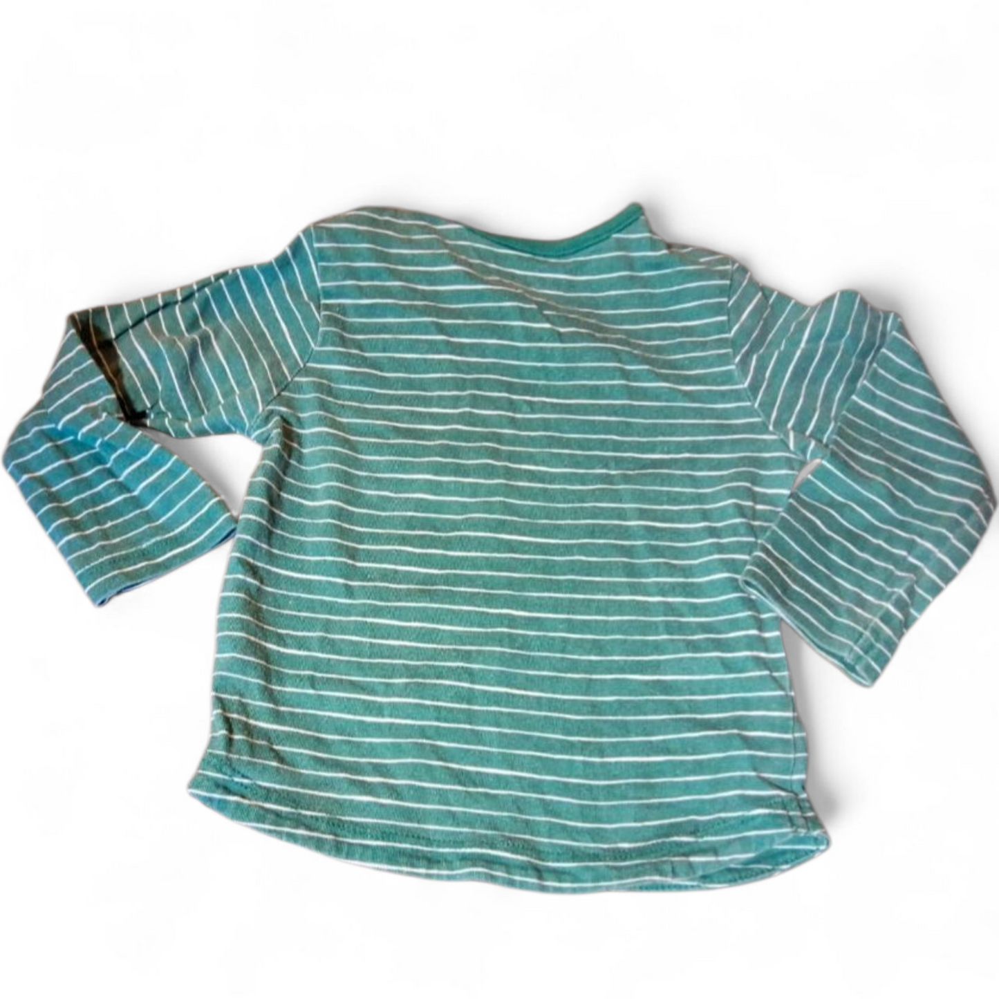 Tu Boys Green & White Striped Long Sleeve T-Shirt β 6β9 Months β 100% Cotton