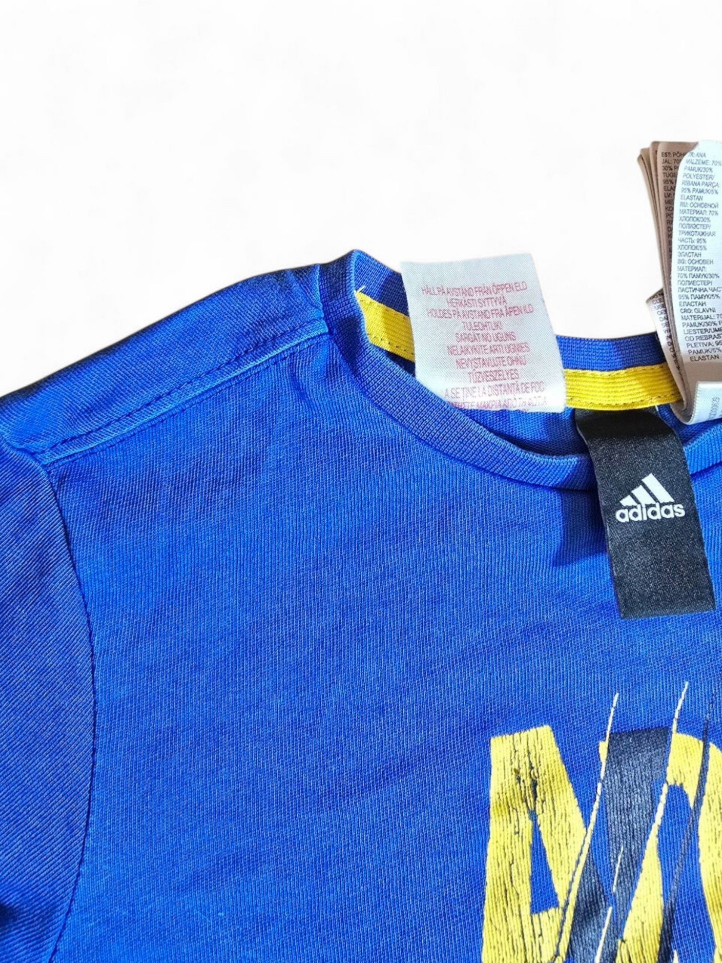 Adidas Boys Blue T-Shirt Age 5–6 | Short Sleeves | Yellow Logo | Fits 4+ | Comfy & Playtime-Ready