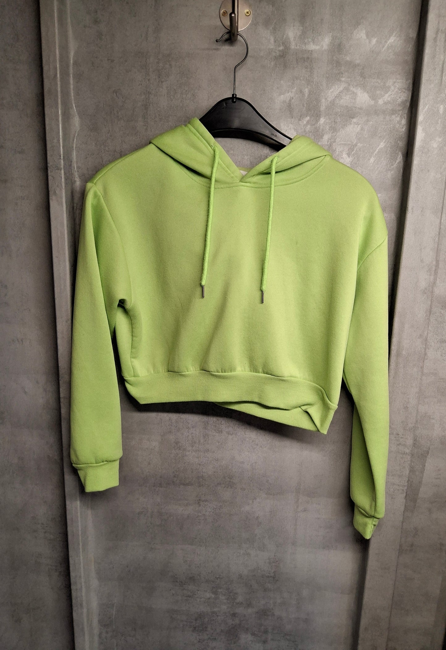 Shein Bright Green Cropped Hoodie Size M (UK size 10) – Drawstring Hood, Long Sleeves, Casual Fit