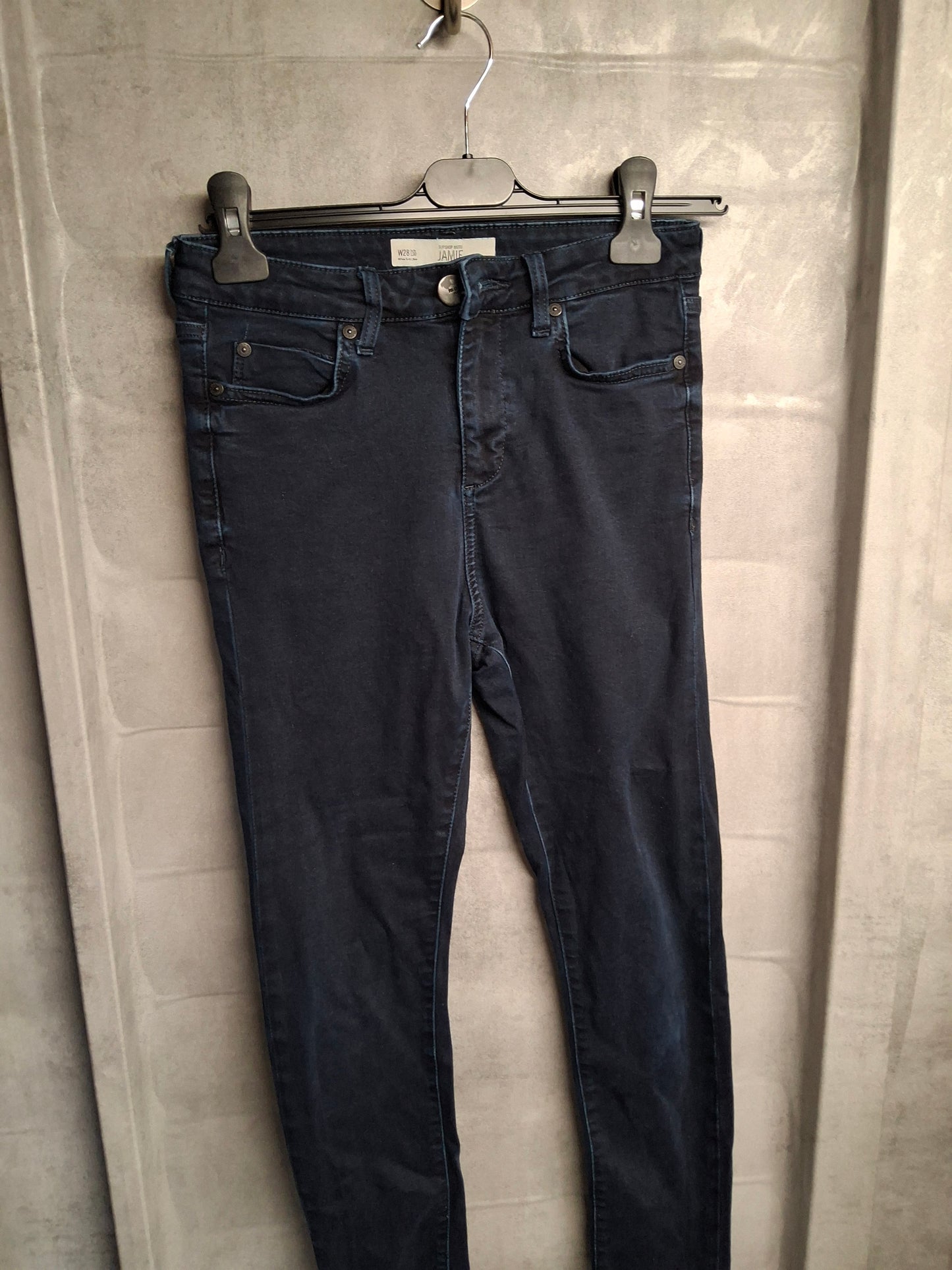 Topshop Moto Jamie Navy Blue Skinny Jeans ā High Waist ā W28 L30 (UK size 10)