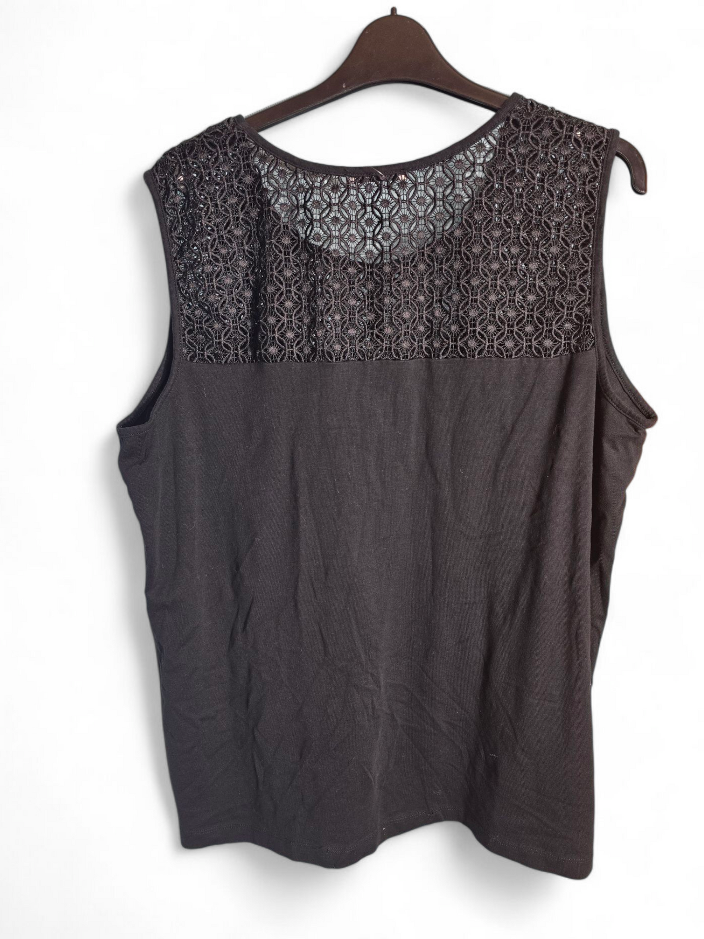 Tu Black Sleeveless Vest Top Size 26 – Netted Sheer Detail, Cotton Blend