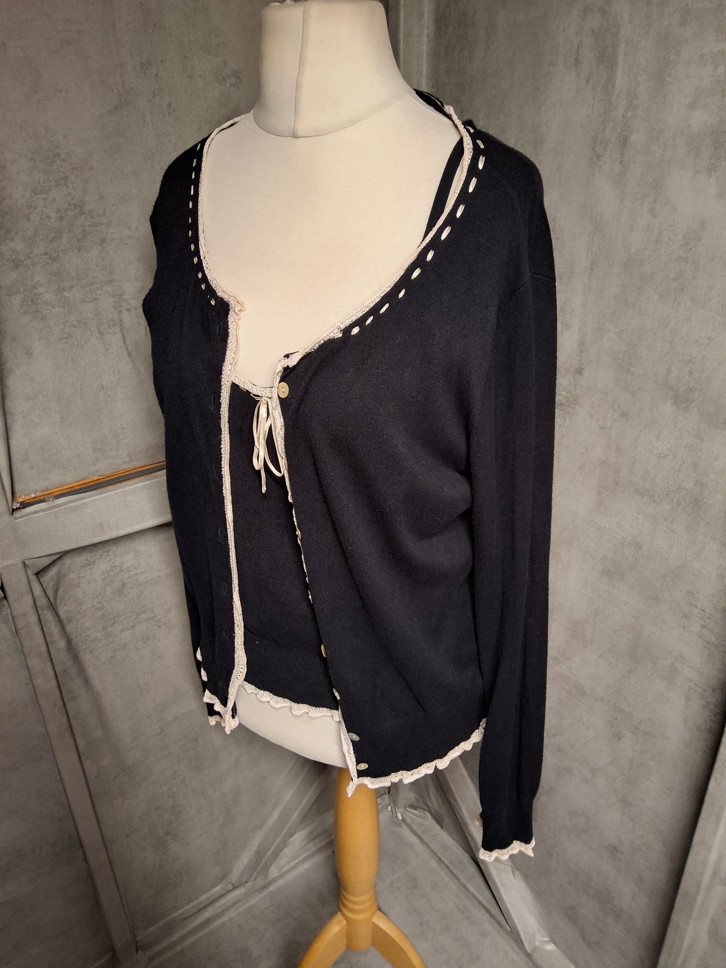 Vintage 90s Laura Ashley Knitted Cami & Cardigan Set – Size 16