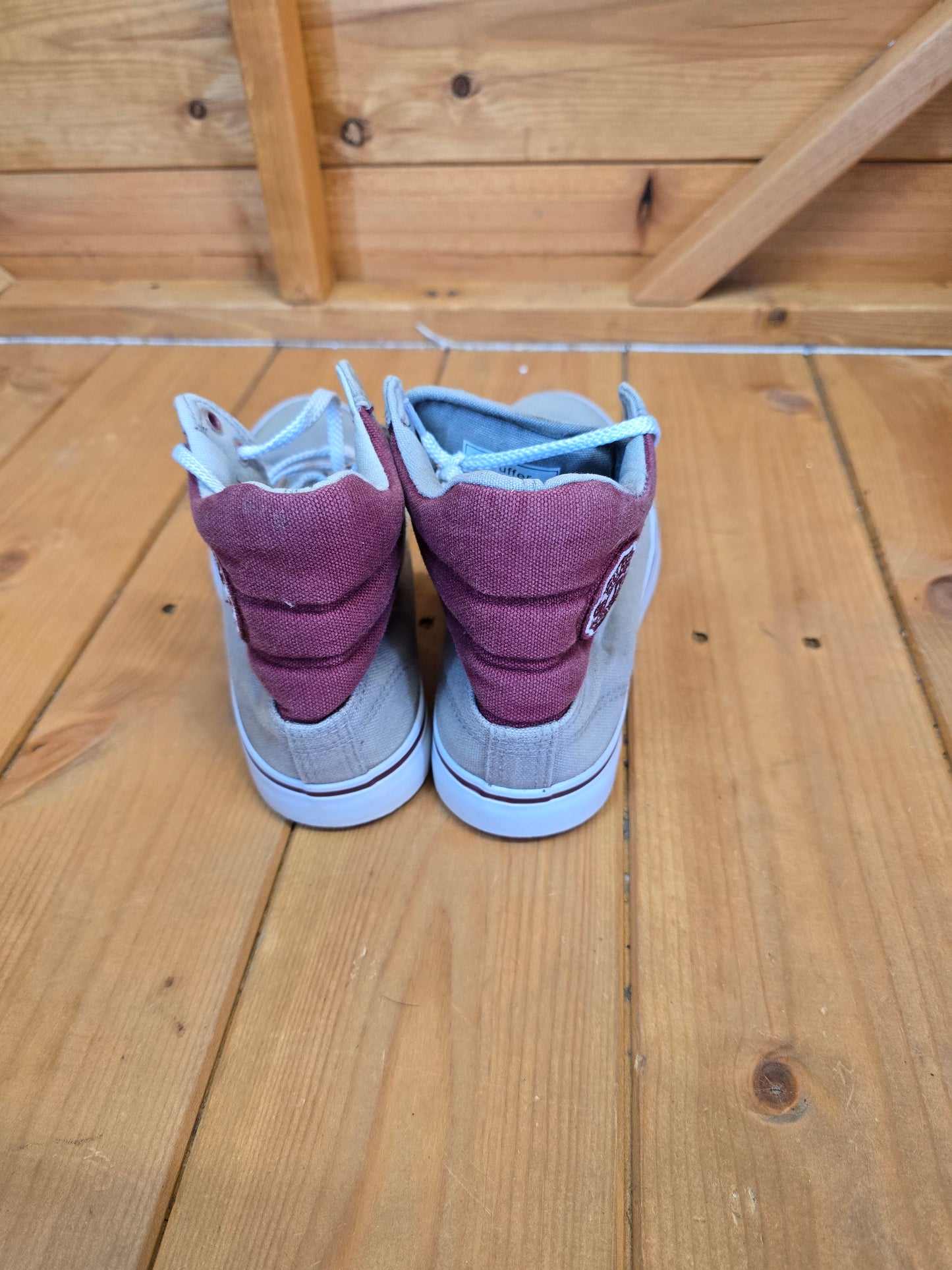 Duffer of St George Burgundy & Grey High-Top Trainers | Unisex | Lace-Up | Size 4
