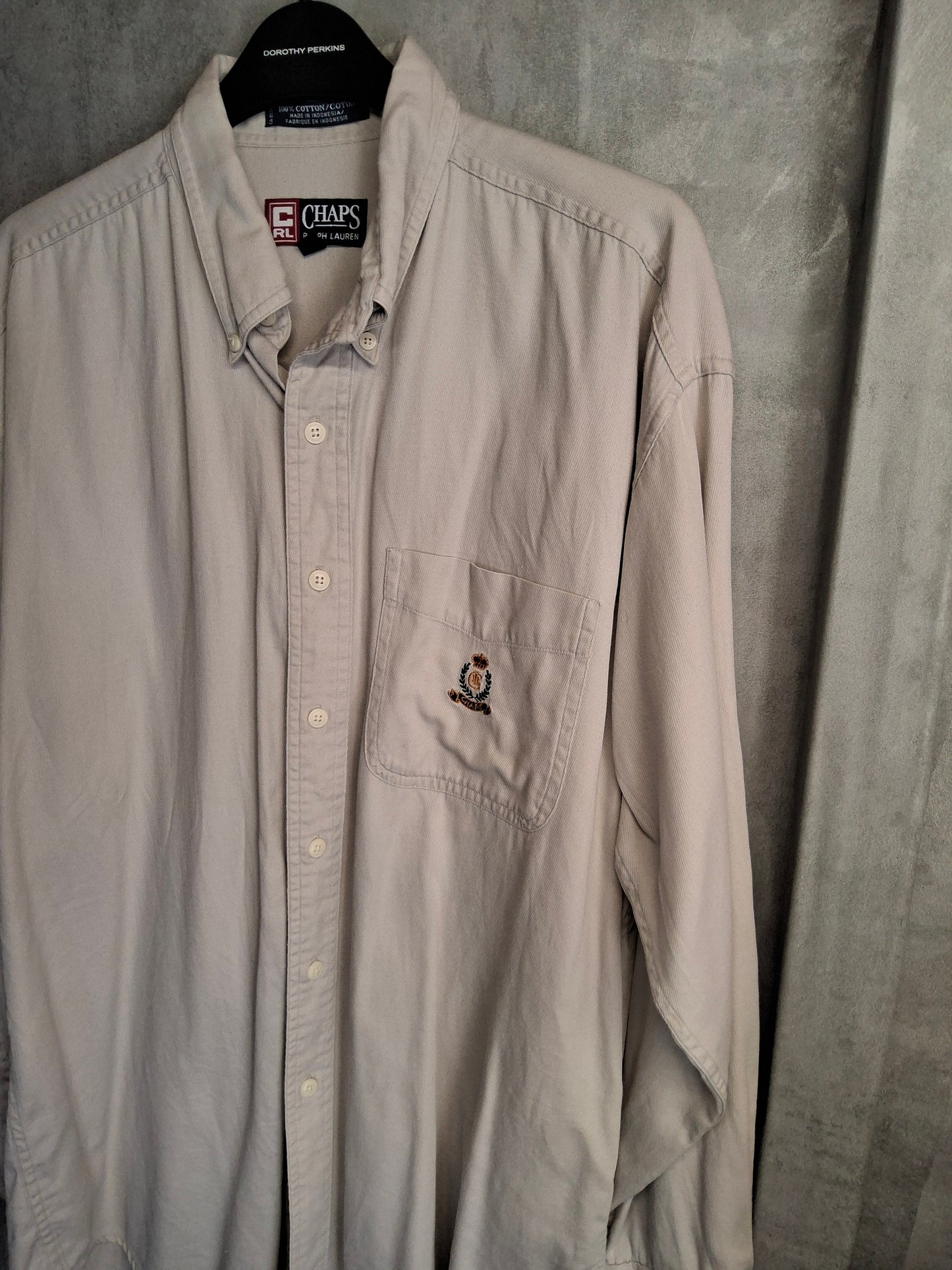 Vintage 90s Ralph Lauren CHAPS Beige Shirt | Size M | Long Sleeve Cotton Logo
