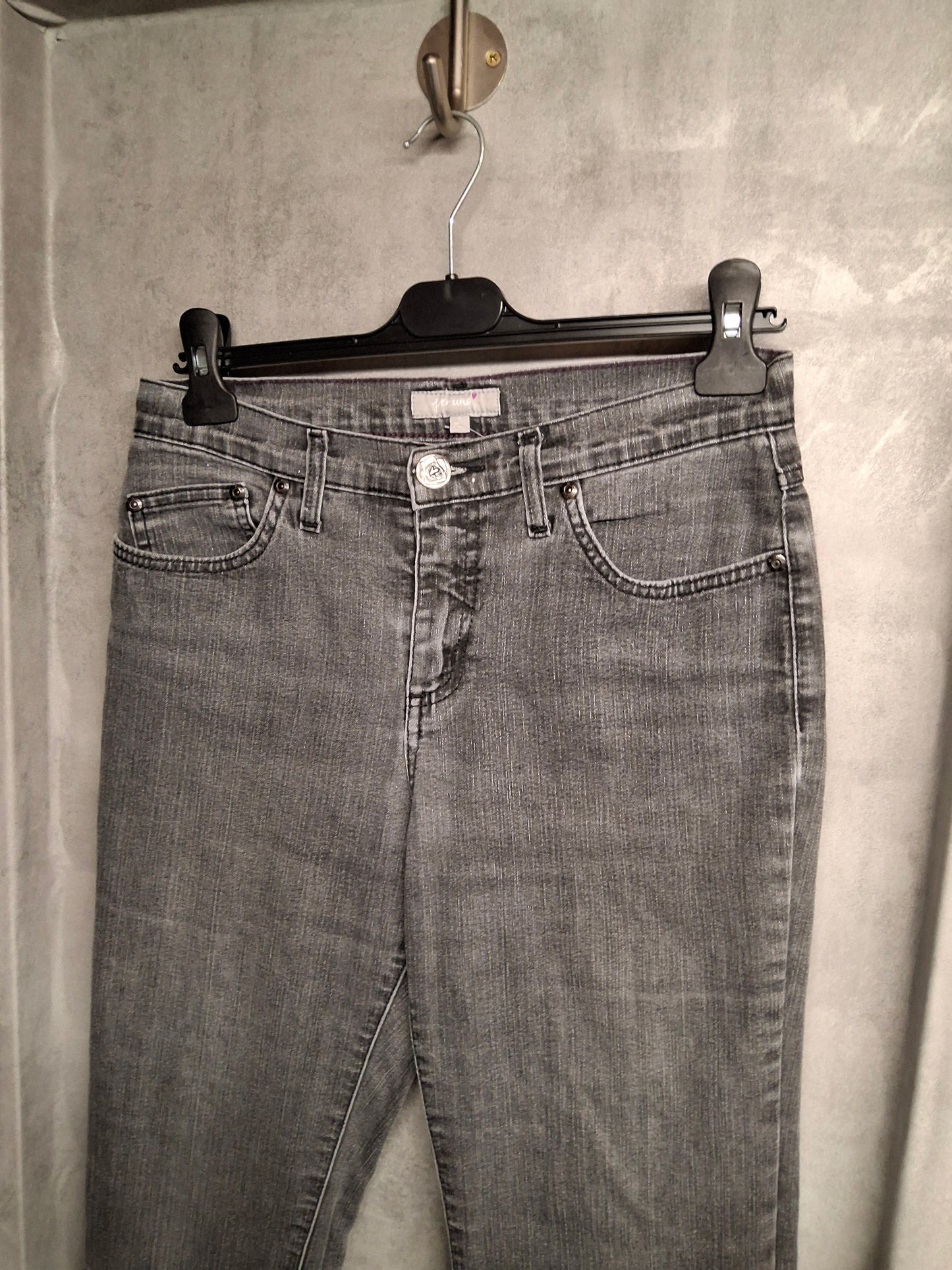 Per Una Grey Cropped Jeans – Size 8 Long – Mid Rise – Stretch Denim – Pockets