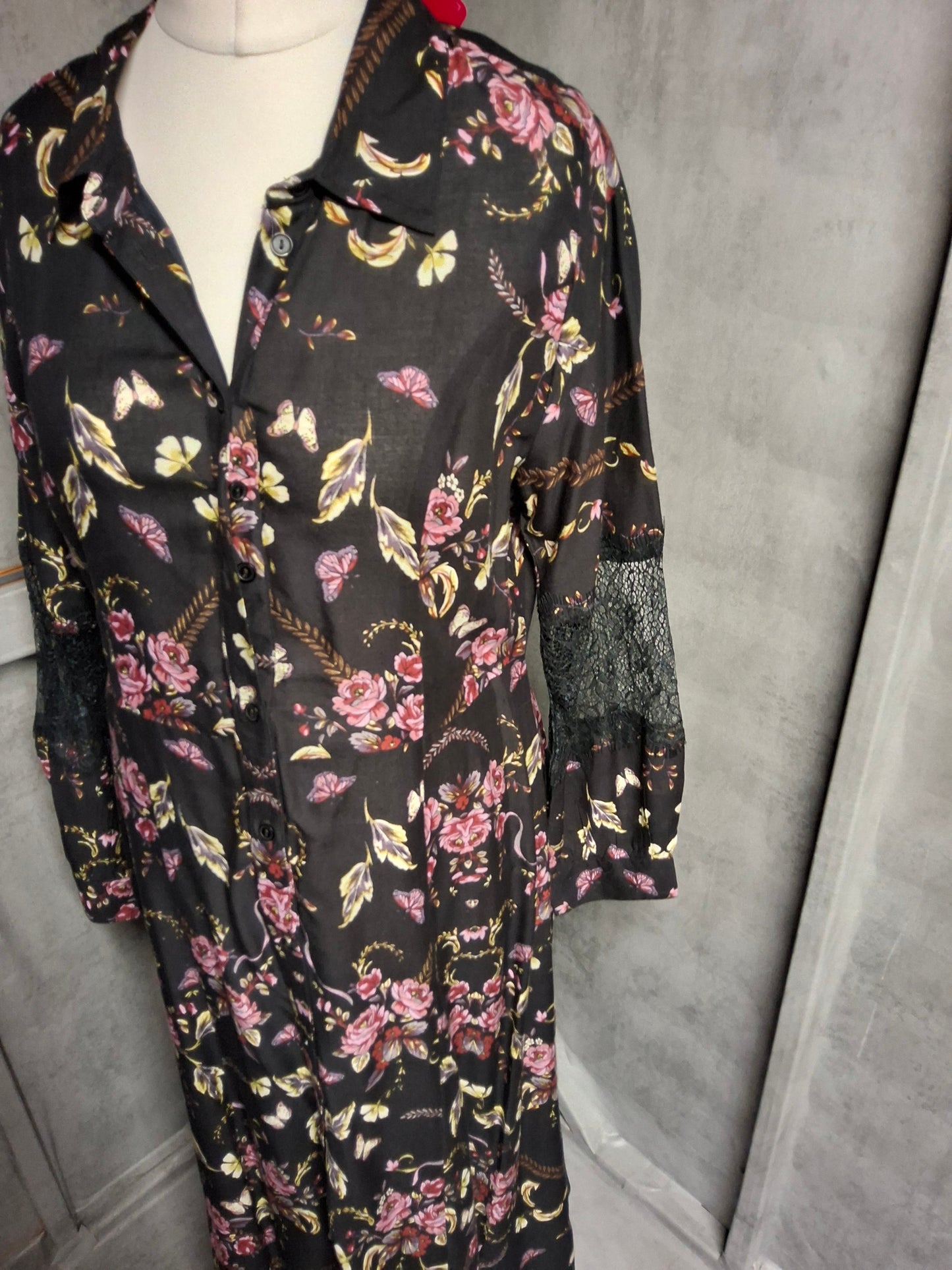 Together Black Floral & Butterfly Maxi Shirtdress β Size 14 β NWT