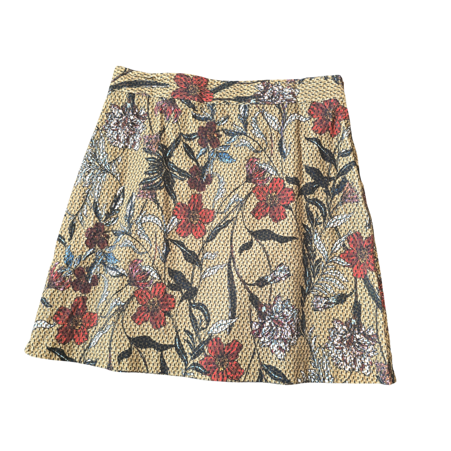 Zara Basics Beige Suede-Style Mini Skirt – Floral Print, Size S (UK size 6/8)
