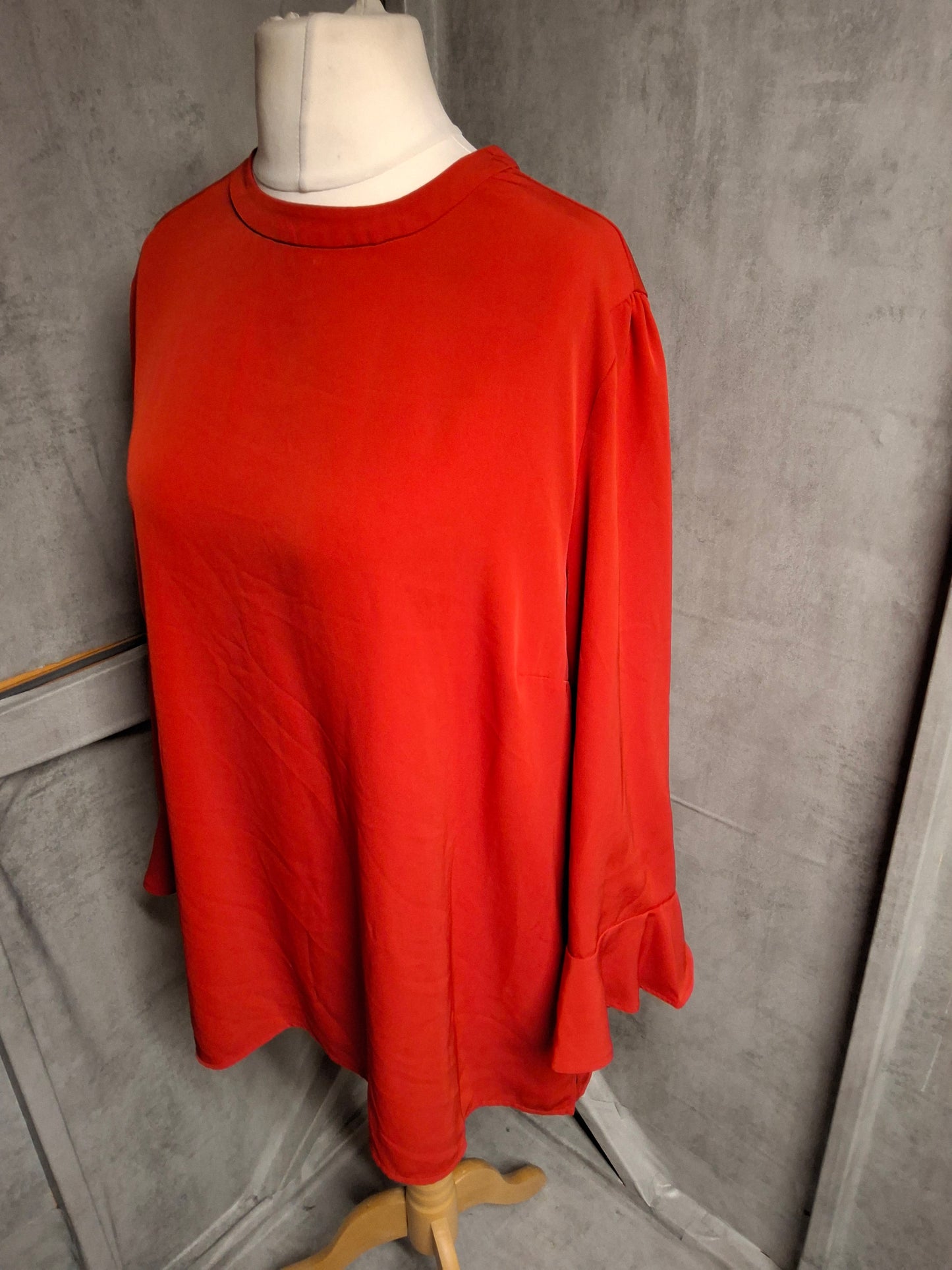 Next Red Longline Blouse β Size 18 β Flared Cuffs & Button Back