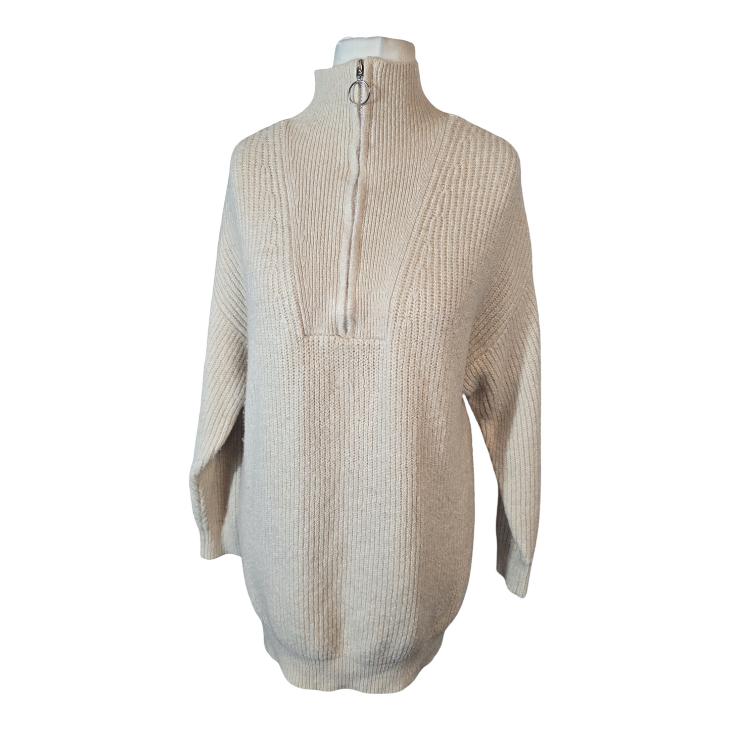 Jack Wills Beige Oversized 1/4 Zip Jumper โ Longer Length โ Size 10