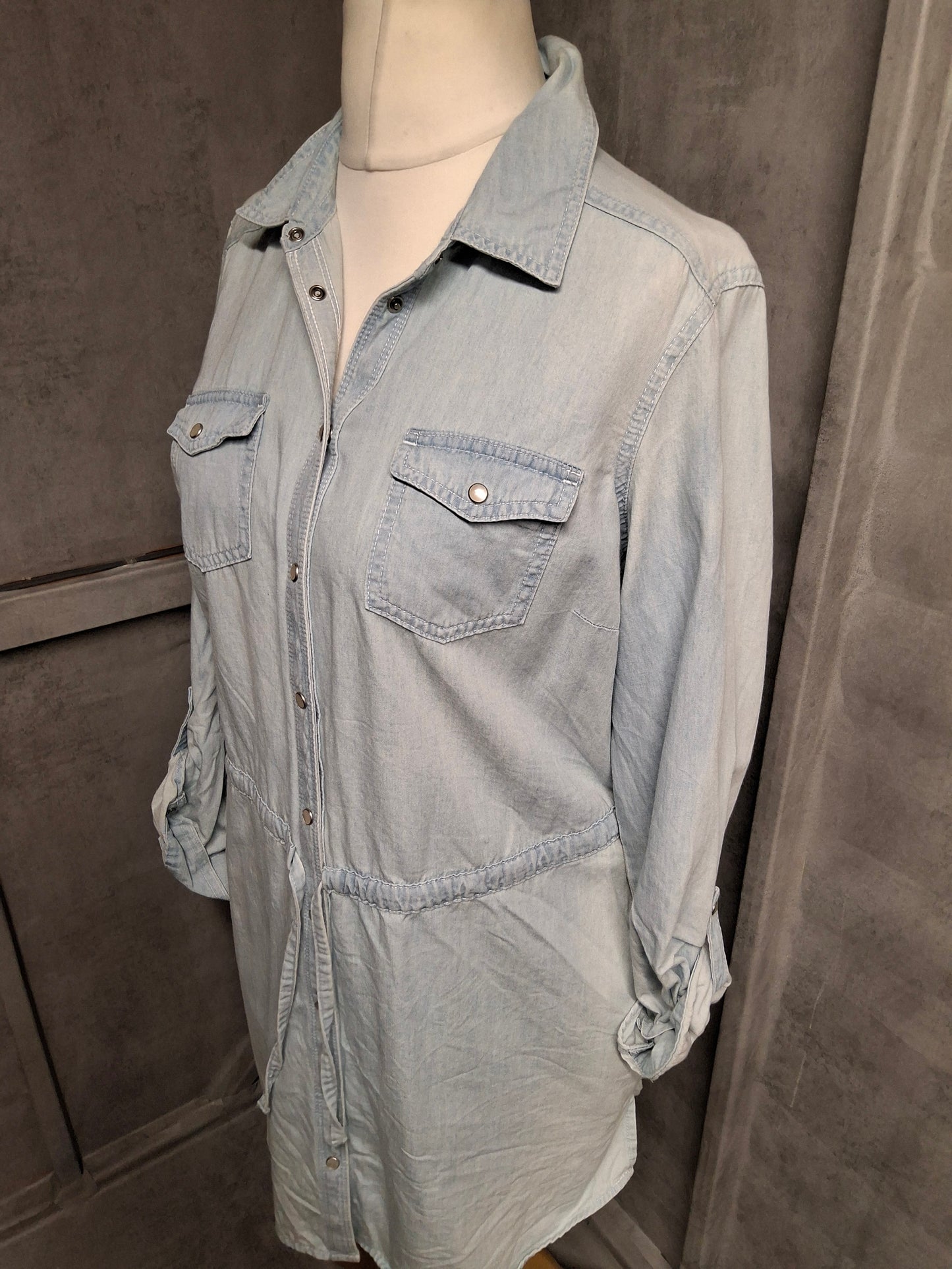 M&S Indigo Denim Shirt Dress β Size 12 β Long Sleeve, Drawstring Waist, 100% Cotton