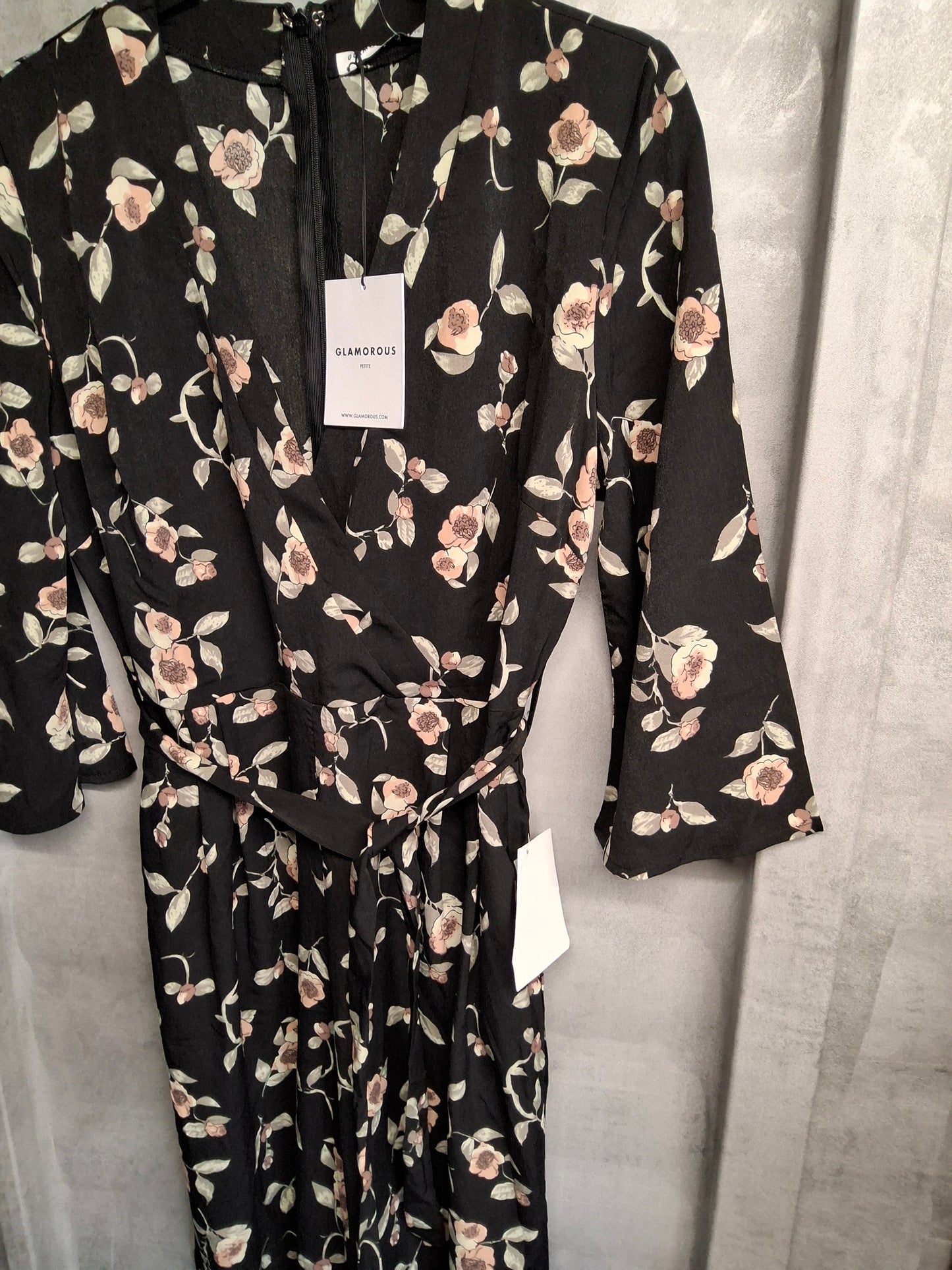 Glamorous Petite Black Floral Jumpsuit – Size 12 – NWT