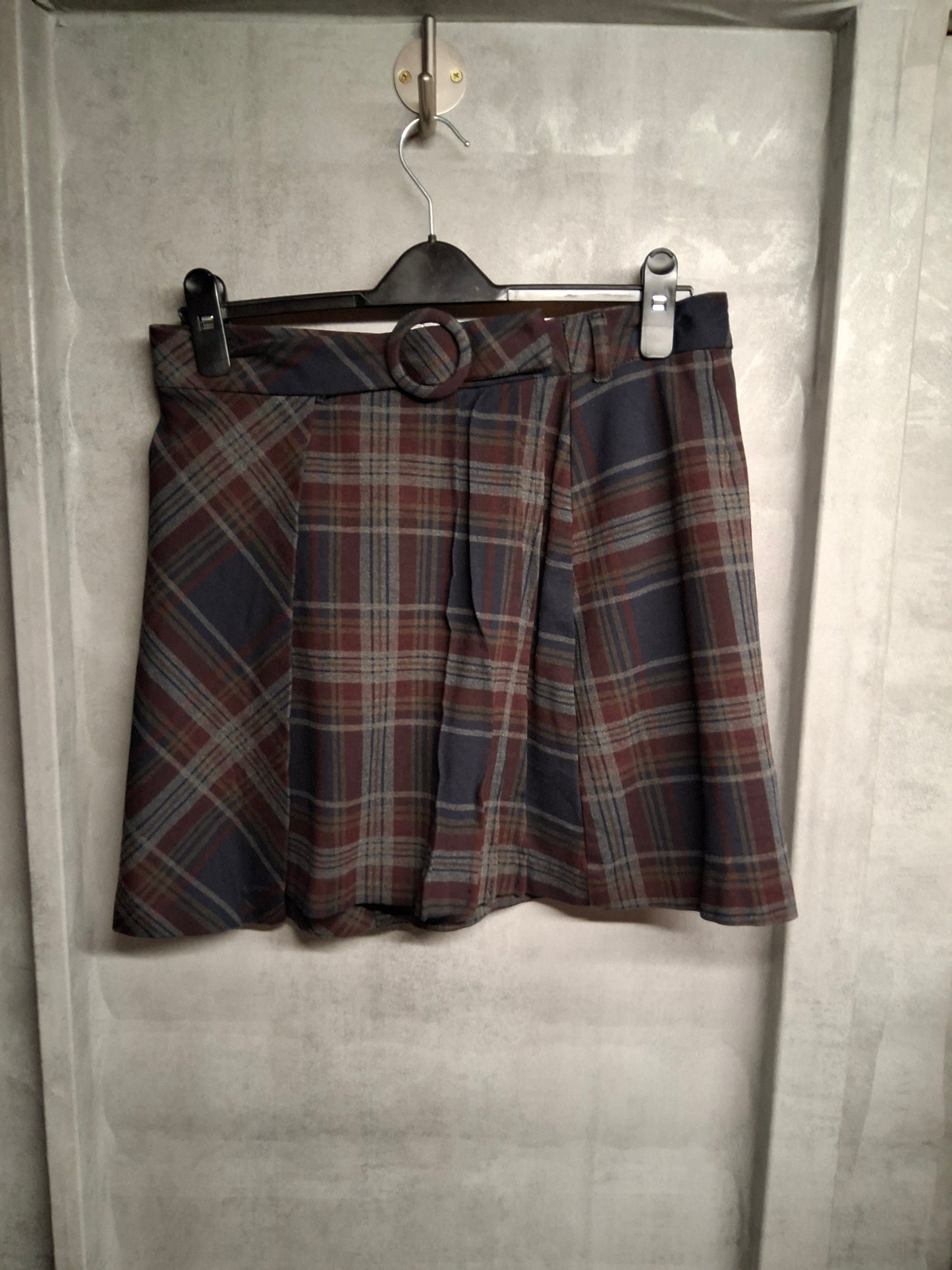 Tu Navy Red Grey Tartan Wrap Mini Skirt with Belt – Size 12