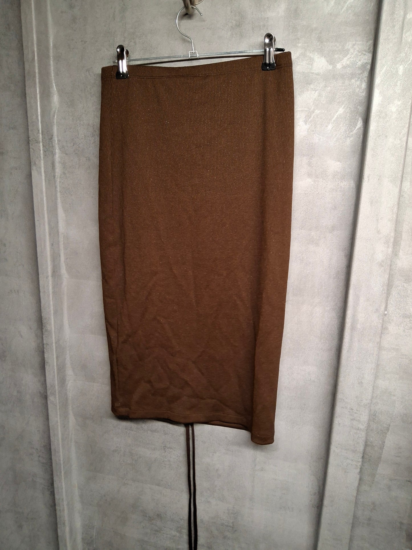 H&M Brown Glitter Bodycon Skirt – Size 8, Knee Length with Tie Detail