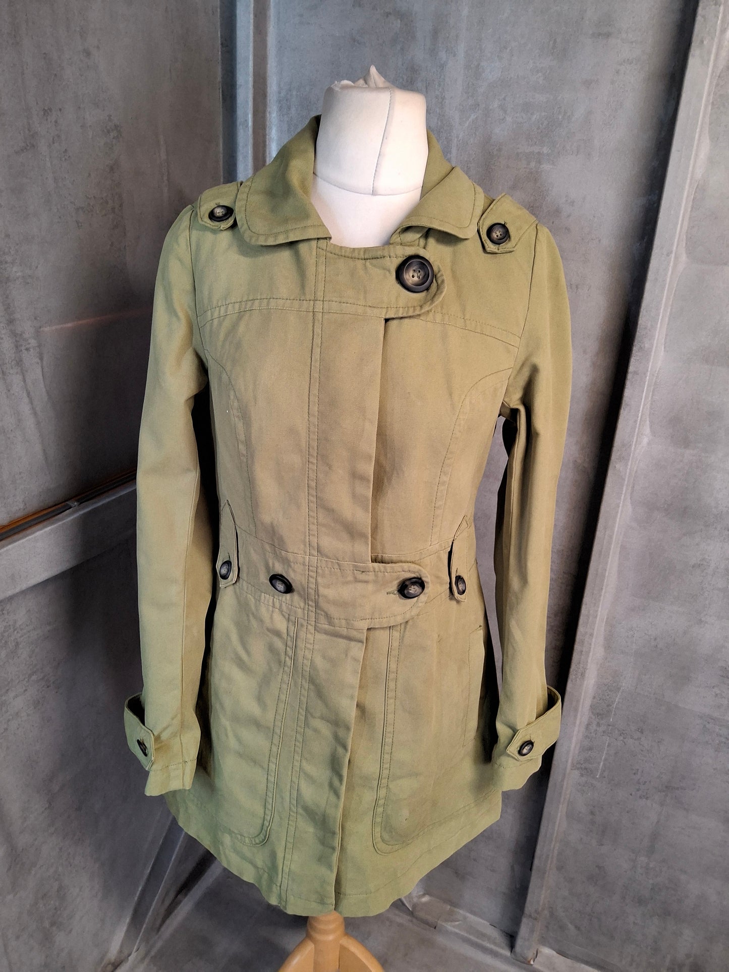 Next Petite Green Pea Coat – Size 12 – 100% Cotton, Lined