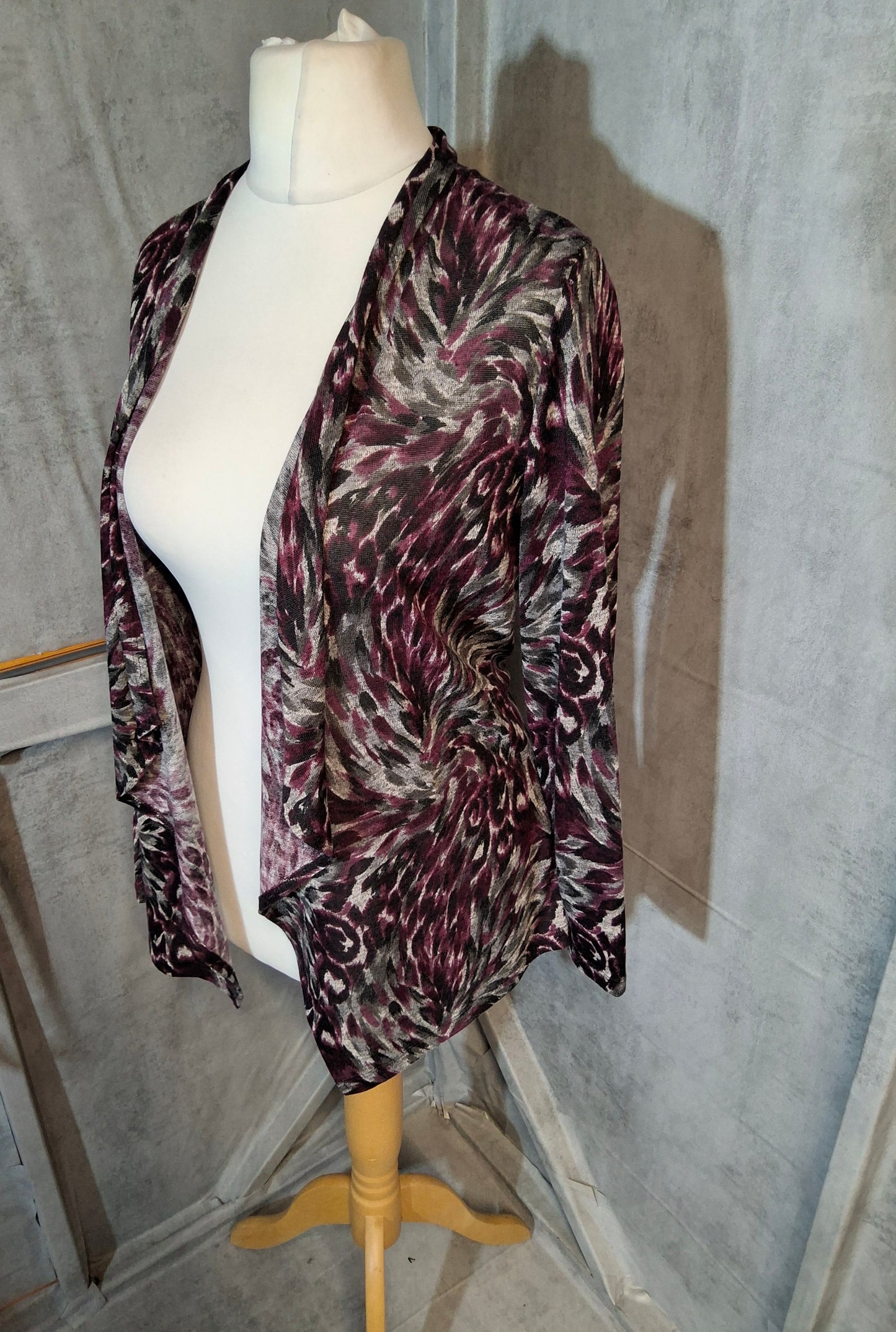 Mr Max Purple & Grey Waterfall Cardigan | Lightweight Sheer Look | XS size 8-10