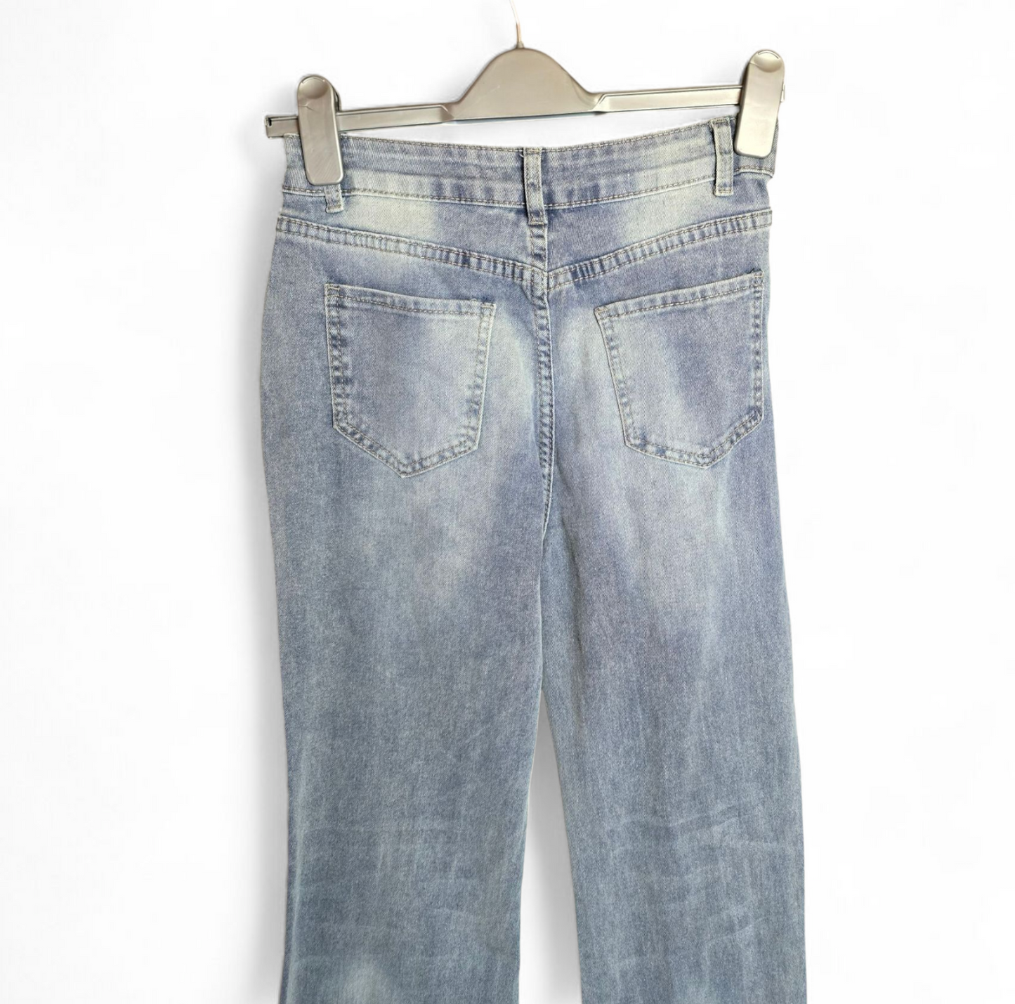 Light blue/grey high waisted flared jeans small size 6/8