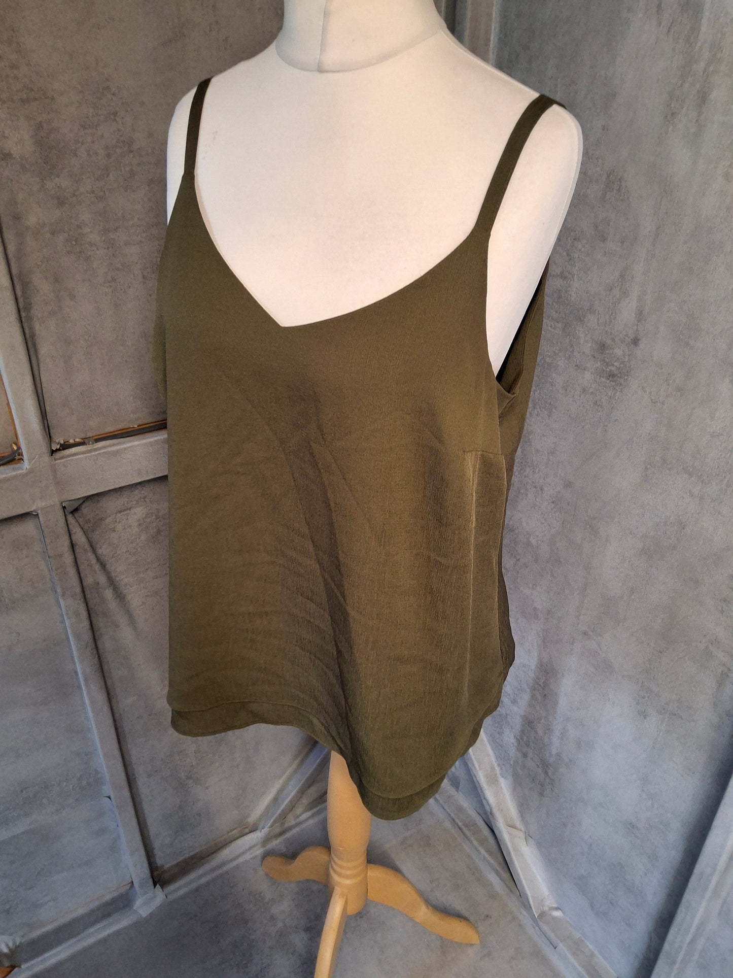 George Khaki Green Cami Top – Size 12 – Layered Hem