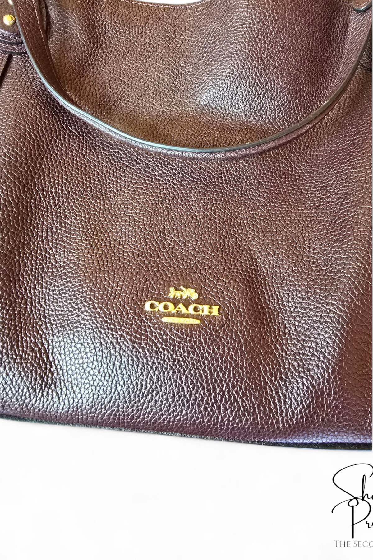 Coach Burgundy Brown Leather Handbag – Medium Size, Adjustable Strap, Creed Patch D1880-57124