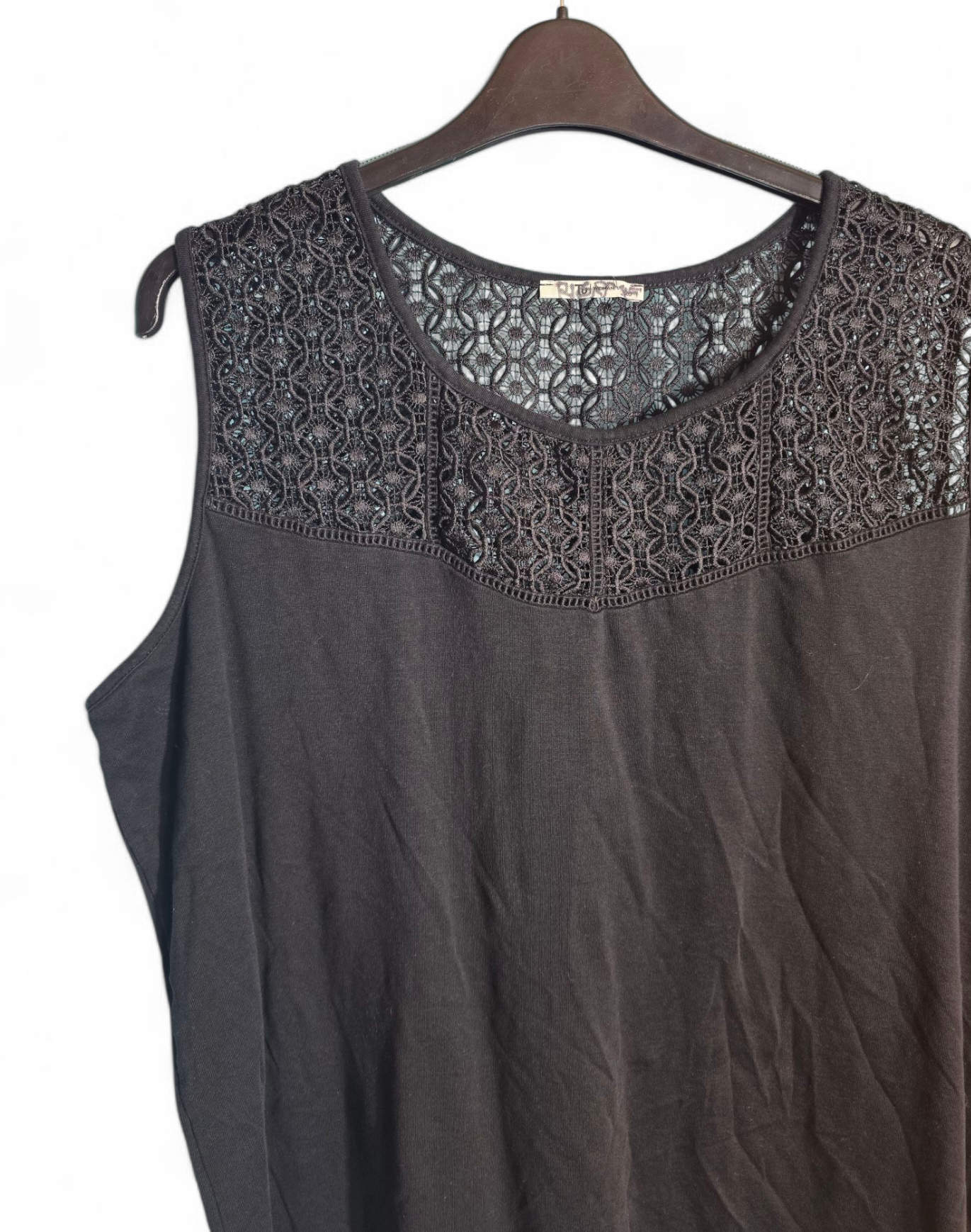 Tu Black Sleeveless Vest Top Size 26 – Netted Sheer Detail, Cotton Blend