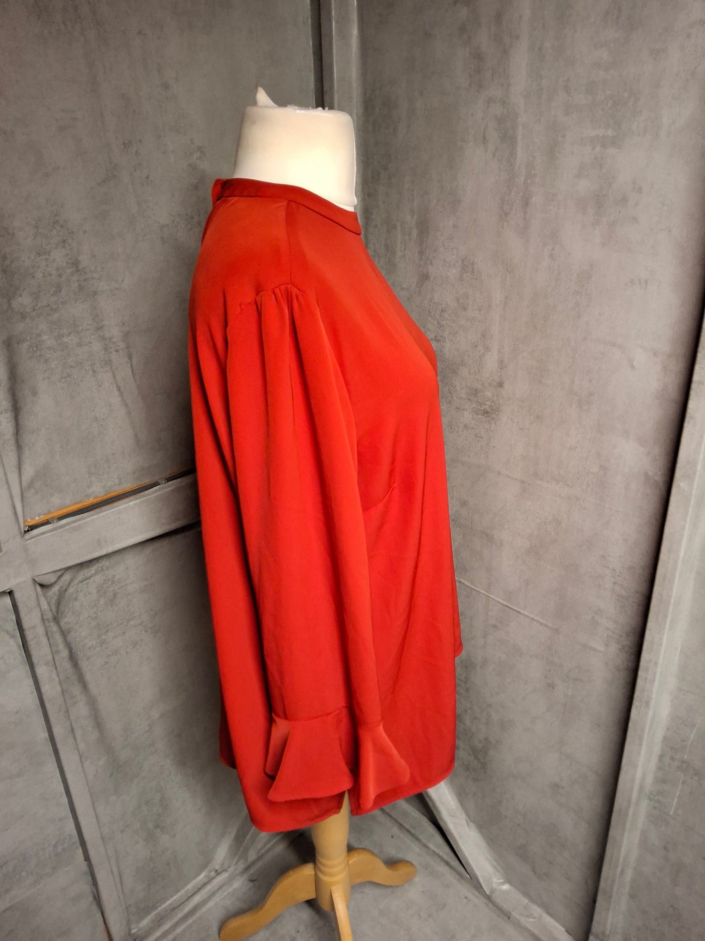 Next Red Longline Blouse β Size 18 β Flared Cuffs & Button Back