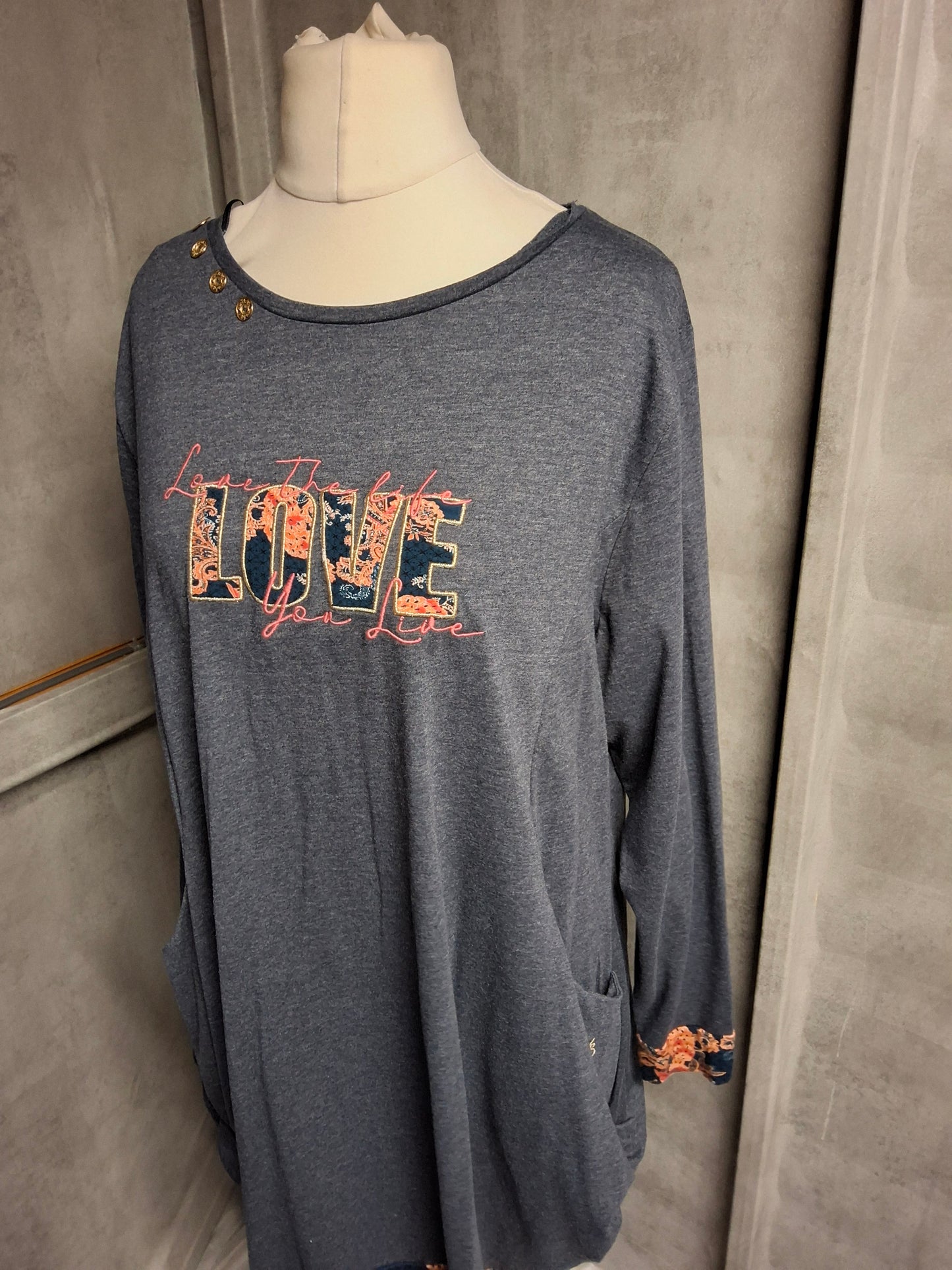 Joe Browns Navy “LOVE” Slogan Midi Dress – Size 18 – Pockets & Paisley