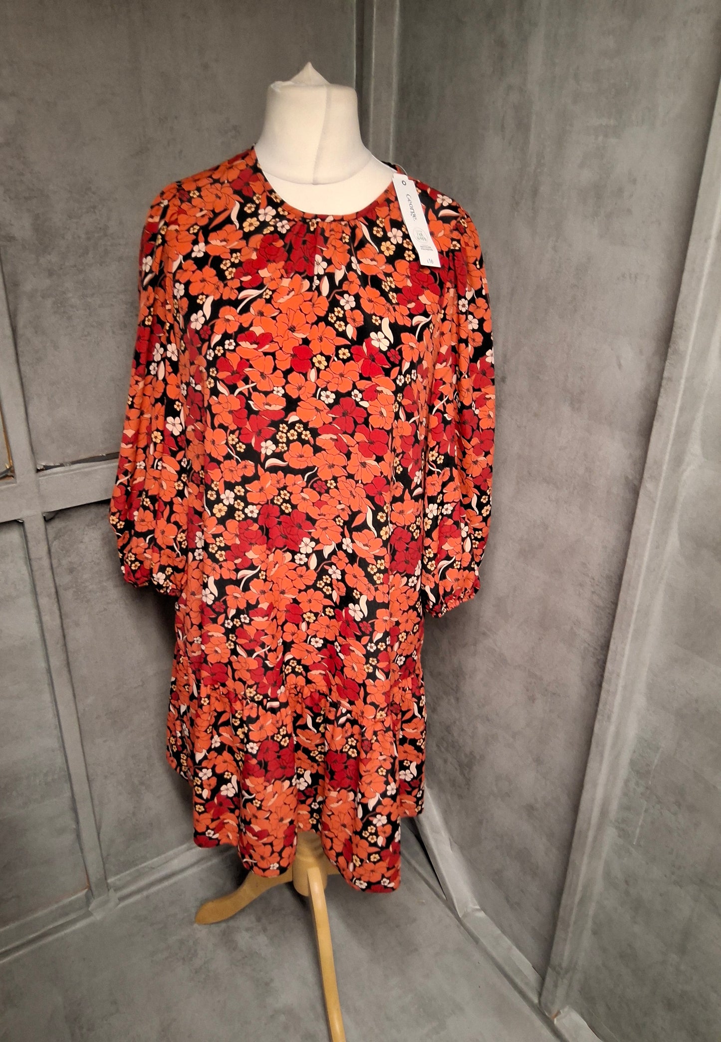 George Black & Red Floral Frill Dress – Size 12 NWT Floaty Perfection