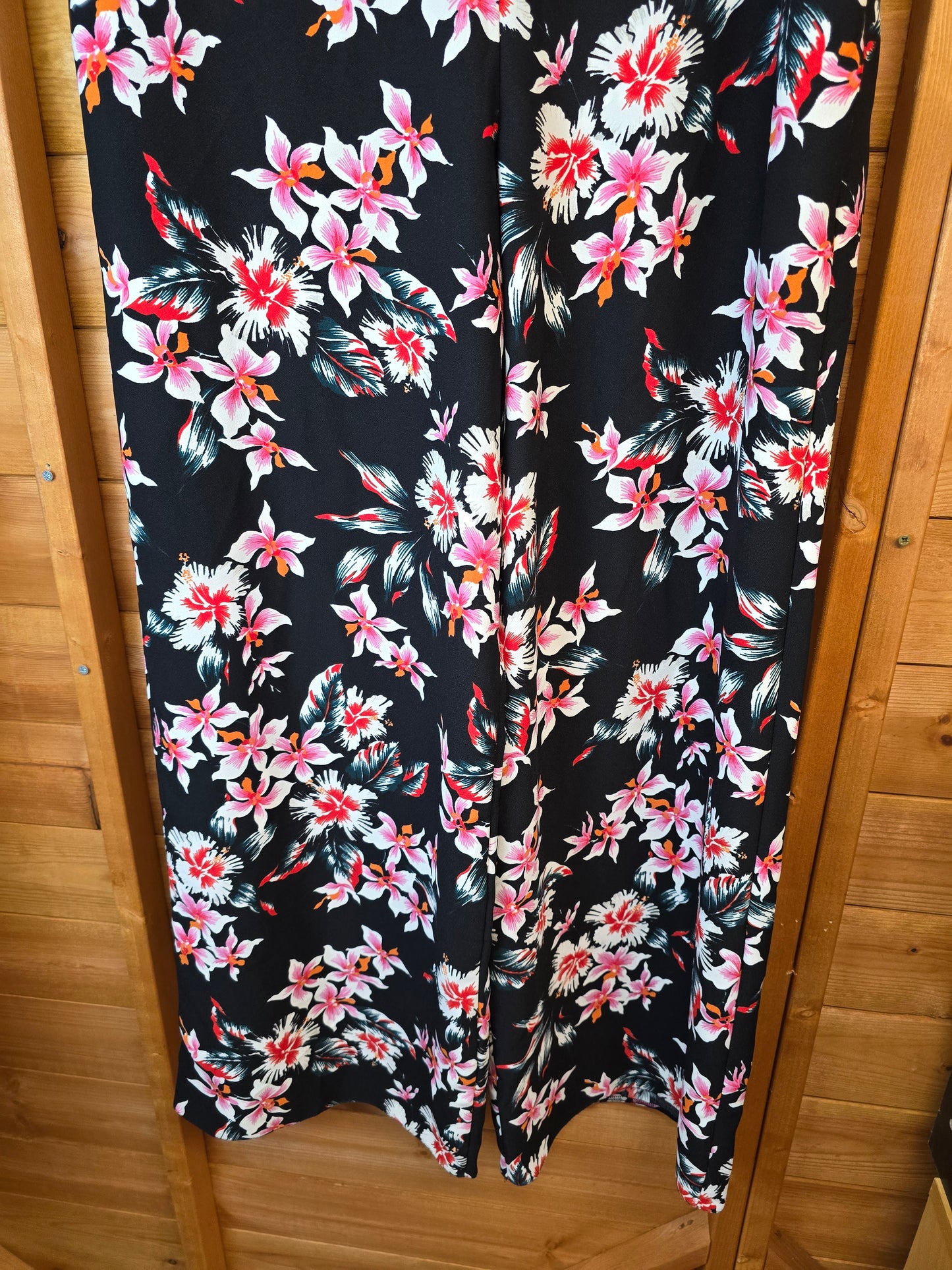 F&F Black Floral Wide Leg Trousers Size 12 β NWT