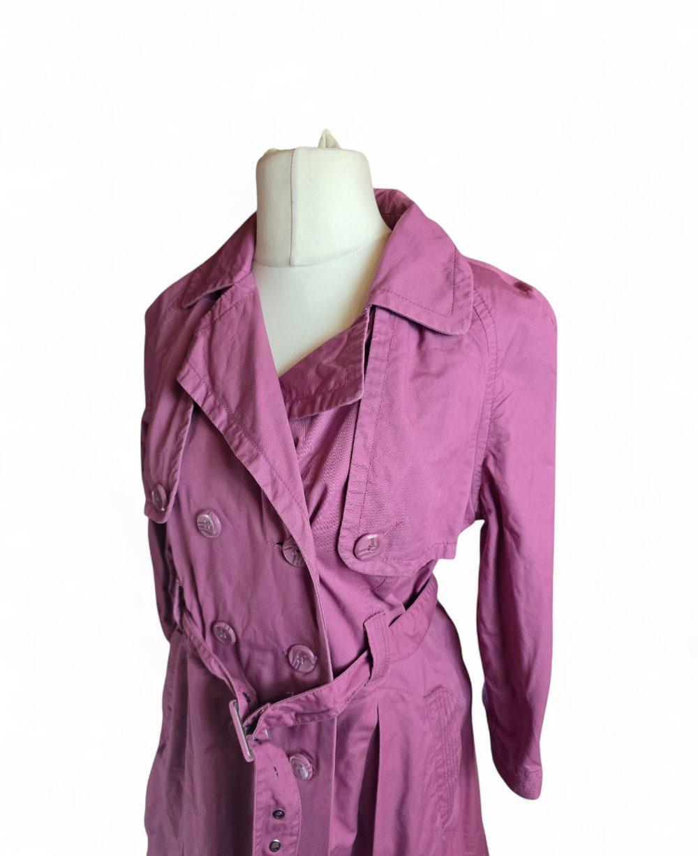 Topshop Dusky Pink Trench Coat Size 12 – Belted, Double Breasted, Long Sleeve, Lightweight