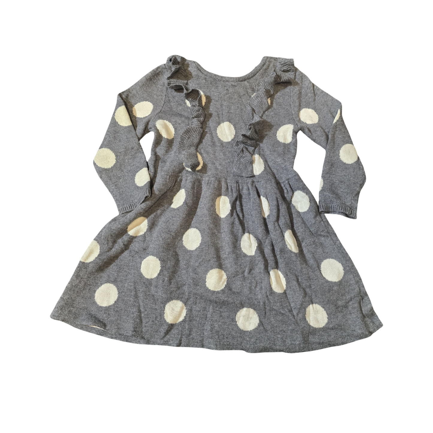 H&M Girls Grey & White Polka Dot Knit Dress – 6–9 Months – 100% Cotton