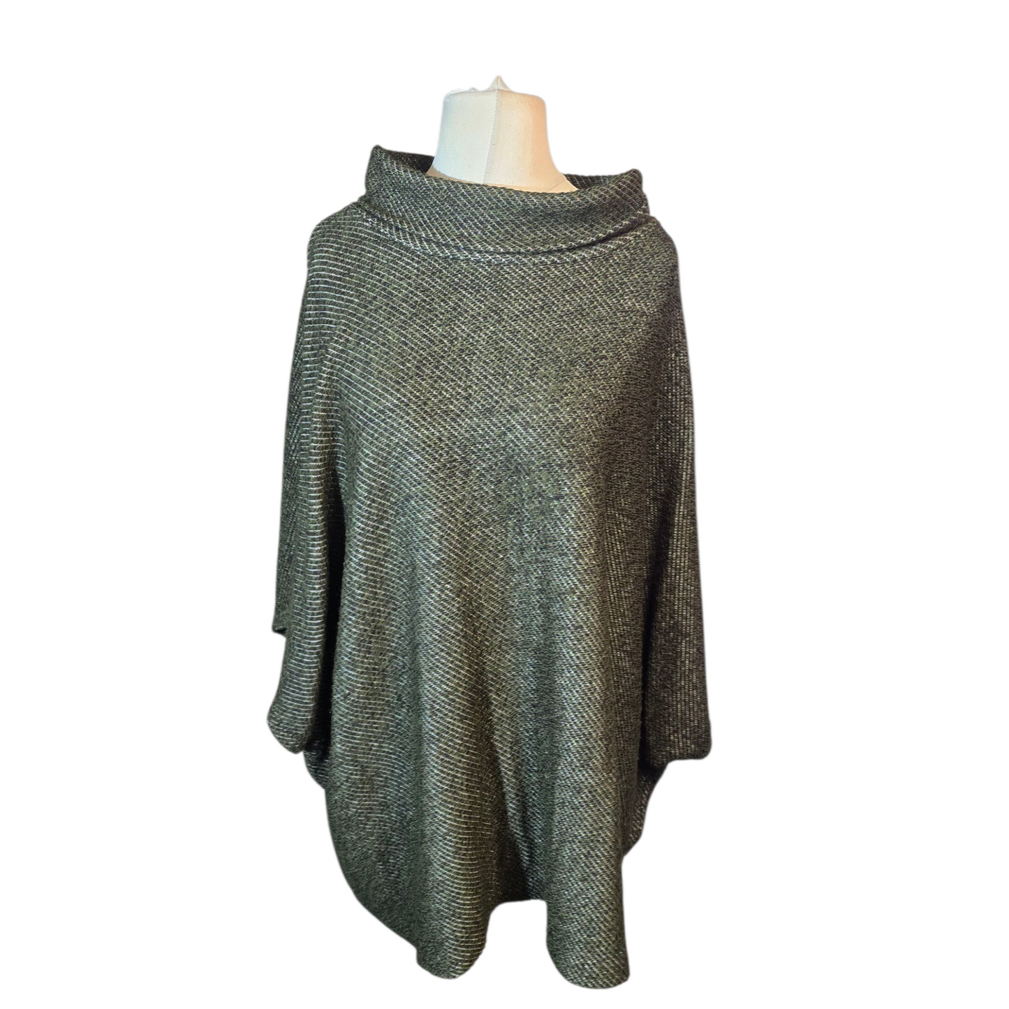 Cerulean Green Knit Turtleneck Poncho – One Size – Acrylic/Polyester/Viscose