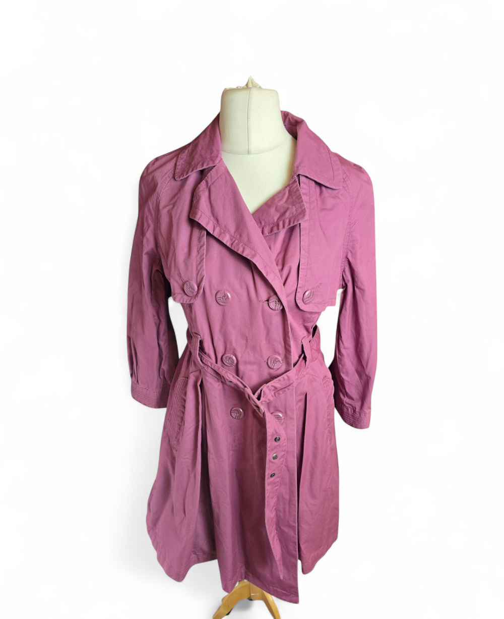 Topshop Dusky Pink Trench Coat Size 12 – Belted, Double Breasted, Long Sleeve, Lightweight
